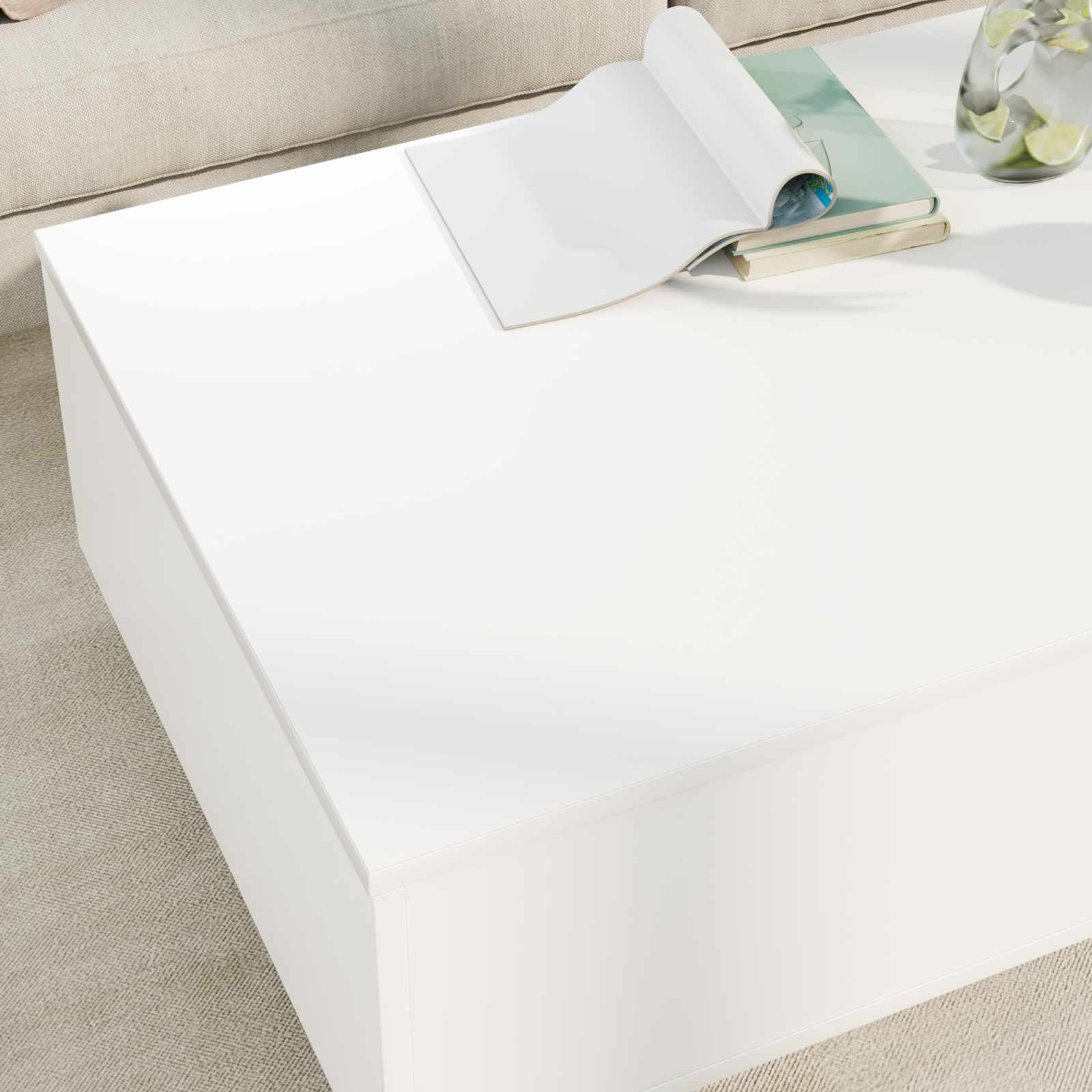 Salontafel met lade met opslag Wit 95 x 55 x 31 cm Bewerkt hout is nu te koop bij PeponiXL, paradijselijk wonen!