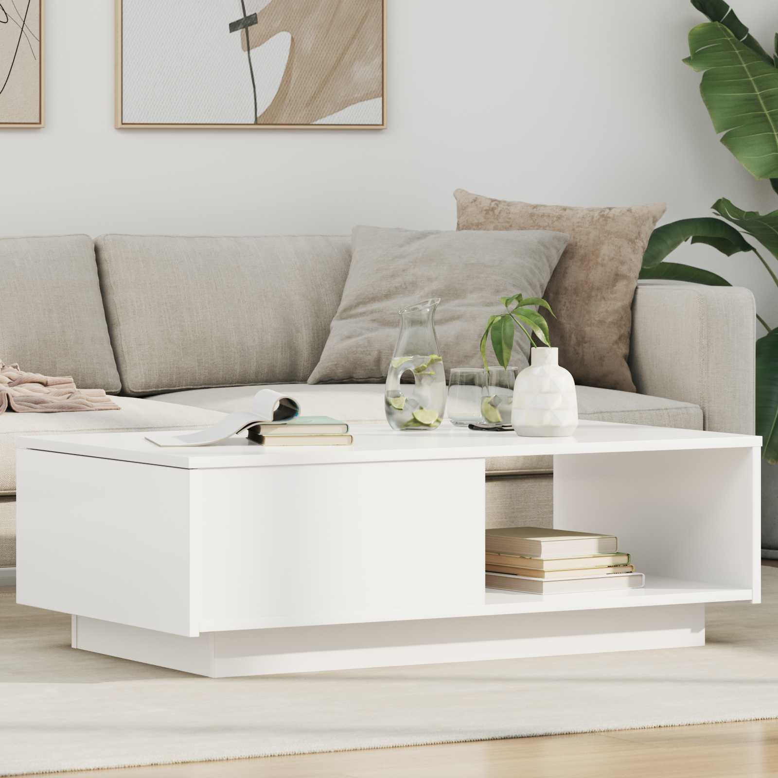 Salontafel met lade met opslag Wit 95 x 55 x 31 cm Bewerkt hout is nu te koop bij PeponiXL, paradijselijk wonen!