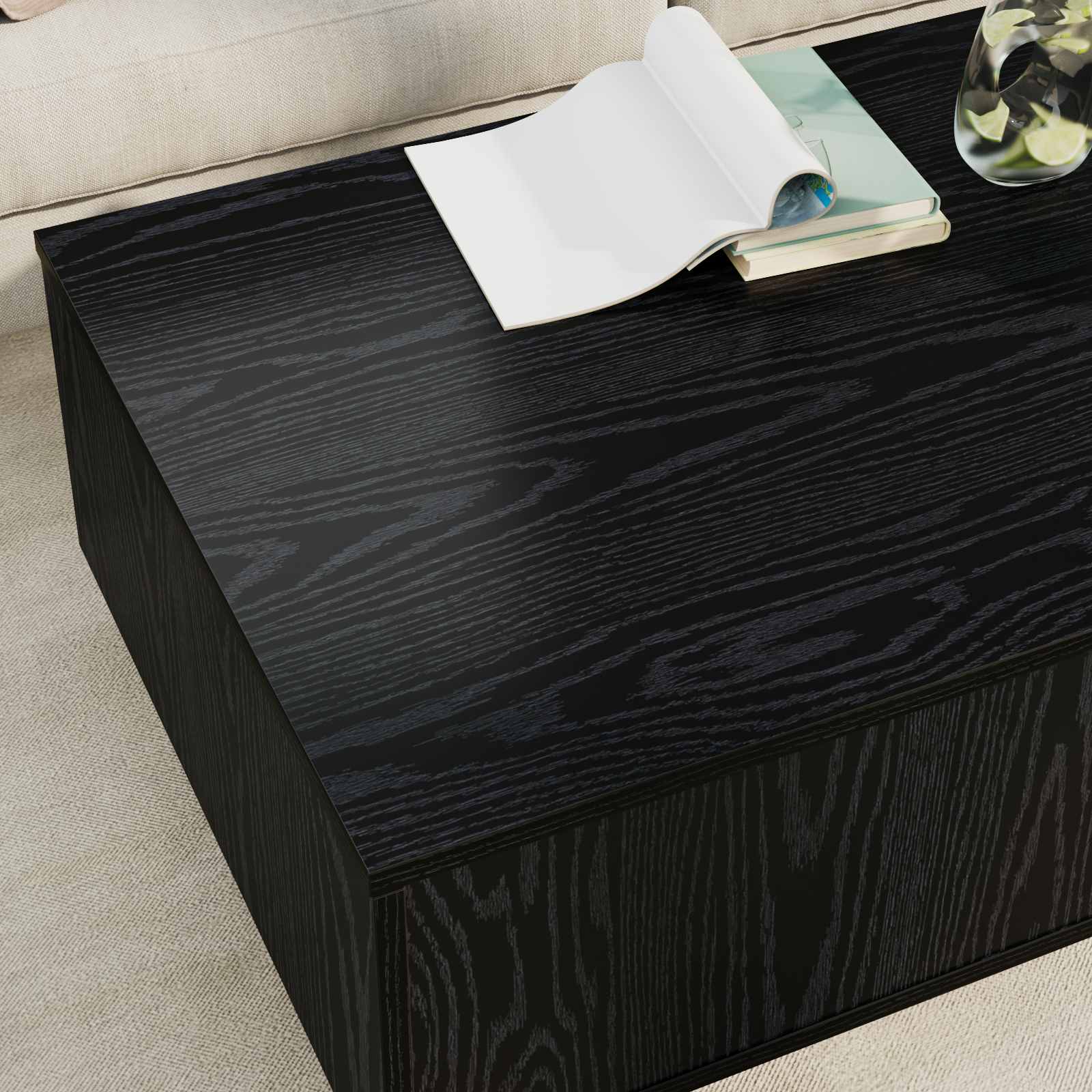 Salontafel met lade Zwart Eiken 95 x 55 x 31 cm Bewerkt hout is nu te koop bij PeponiXL, paradijselijk wonen!
