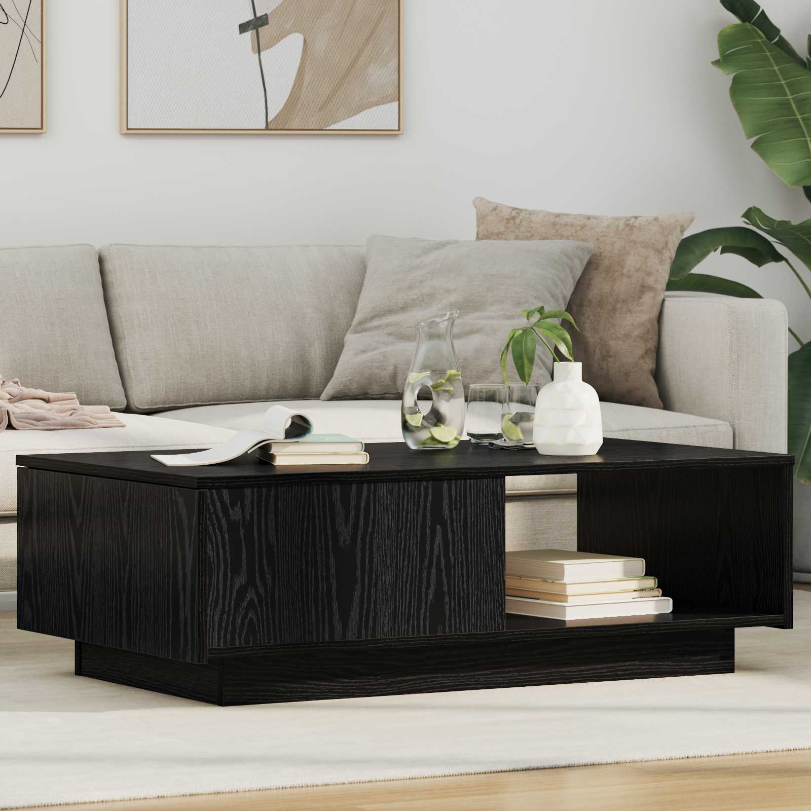 Salontafel met lade Zwart Eiken 95 x 55 x 31 cm Bewerkt hout is nu te koop bij PeponiXL, paradijselijk wonen!
