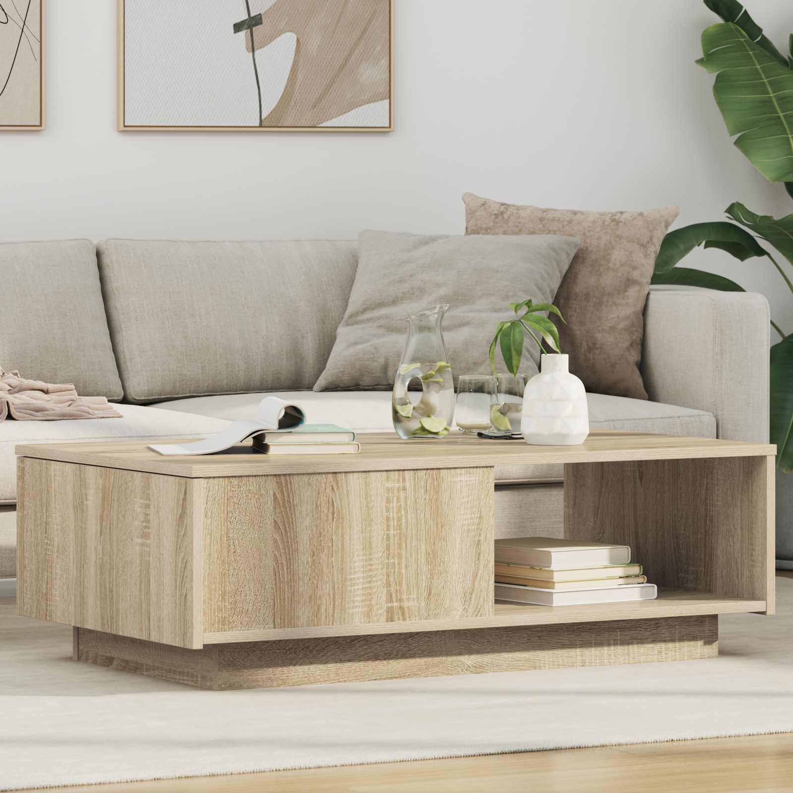 Salontafel met lade Sonoma Eiken 95 x 55 x 31 cm Bewerkt hout is nu te koop bij PeponiXL, paradijselijk wonen!