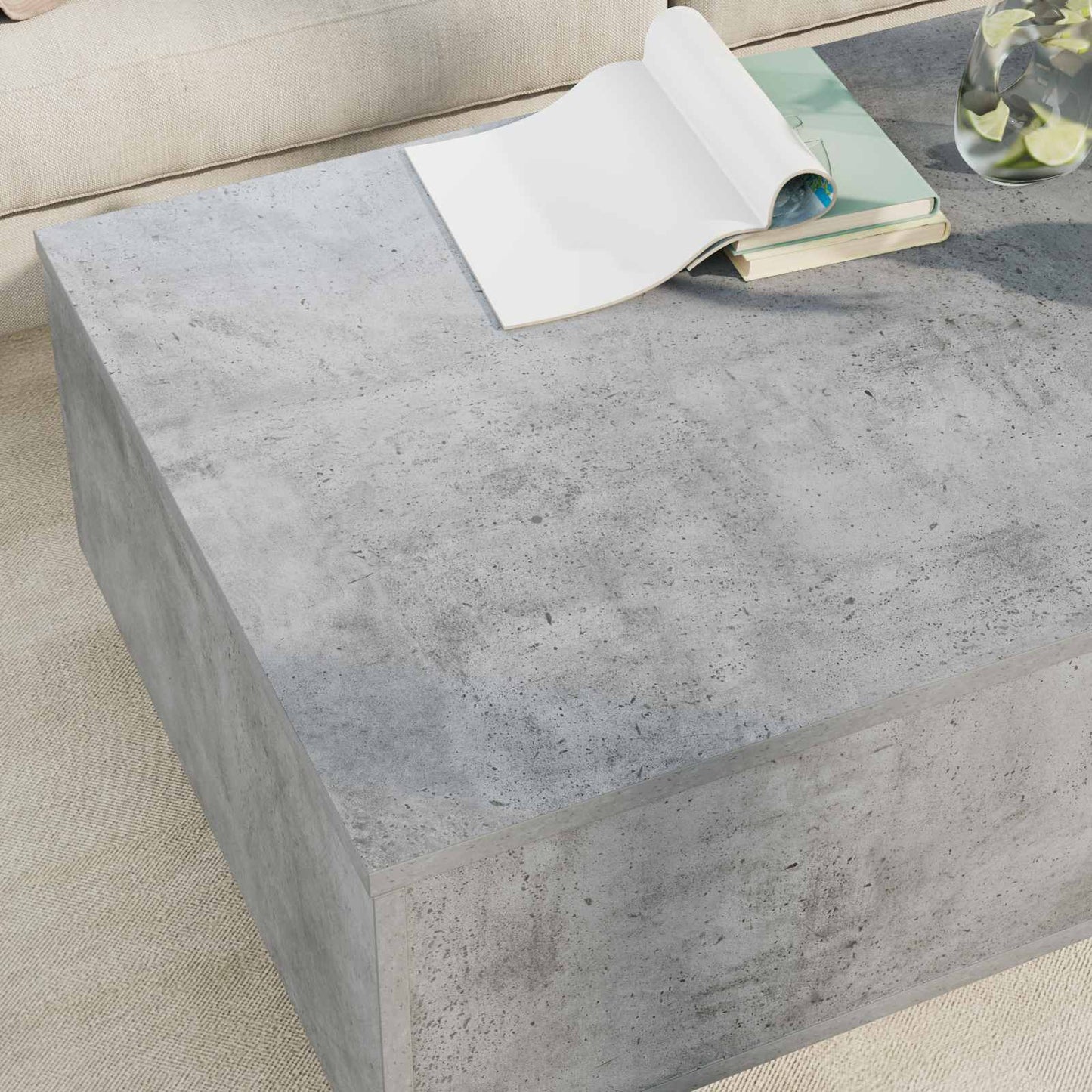 Salontafel met lade Beton Grijs 95 x 55 x 31 cm Bewerkt hout is nu te koop bij PeponiXL, paradijselijk wonen!