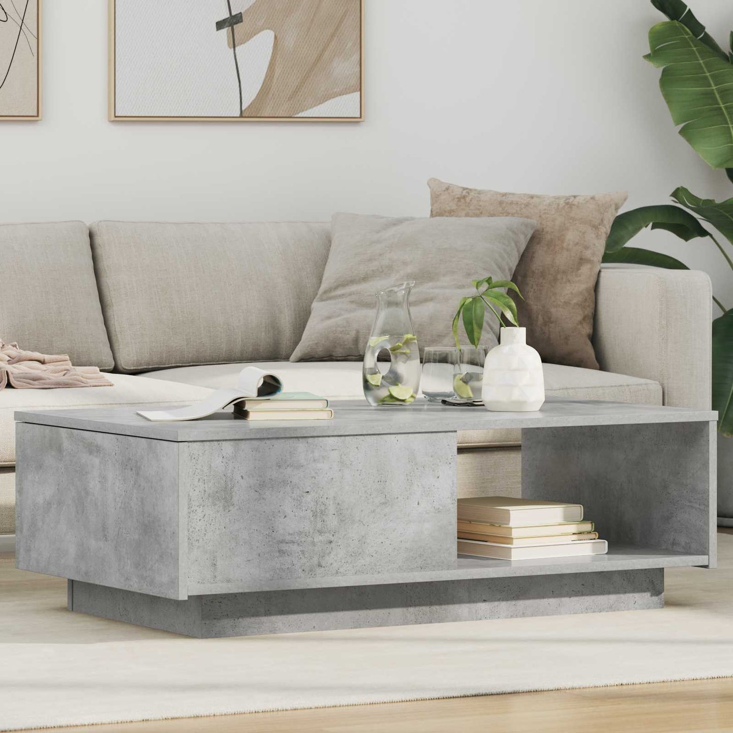 Salontafel met lade Beton Grijs 95 x 55 x 31 cm Bewerkt hout is nu te koop bij PeponiXL, paradijselijk wonen!