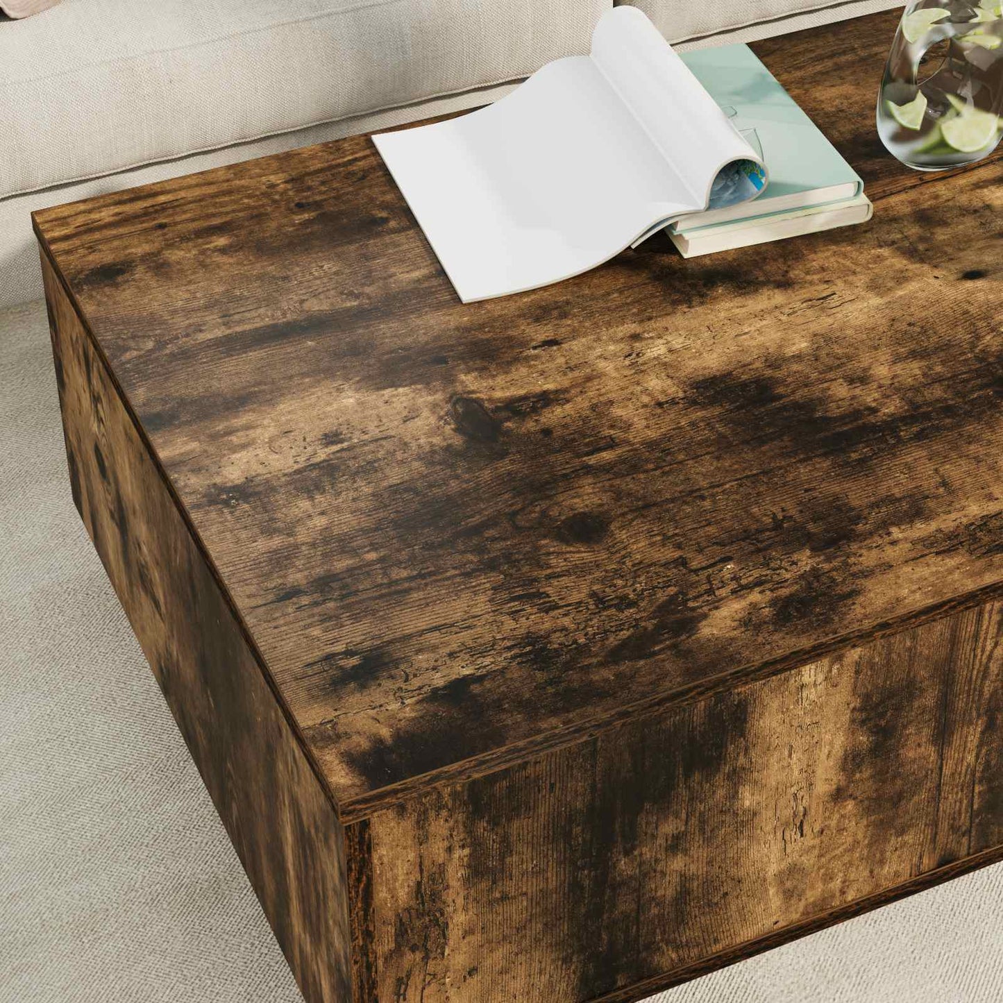 Salontafel met lade Gerookt eiken 95 x 55 x 31 cm Bewerkt hout is nu te koop bij PeponiXL, paradijselijk wonen!