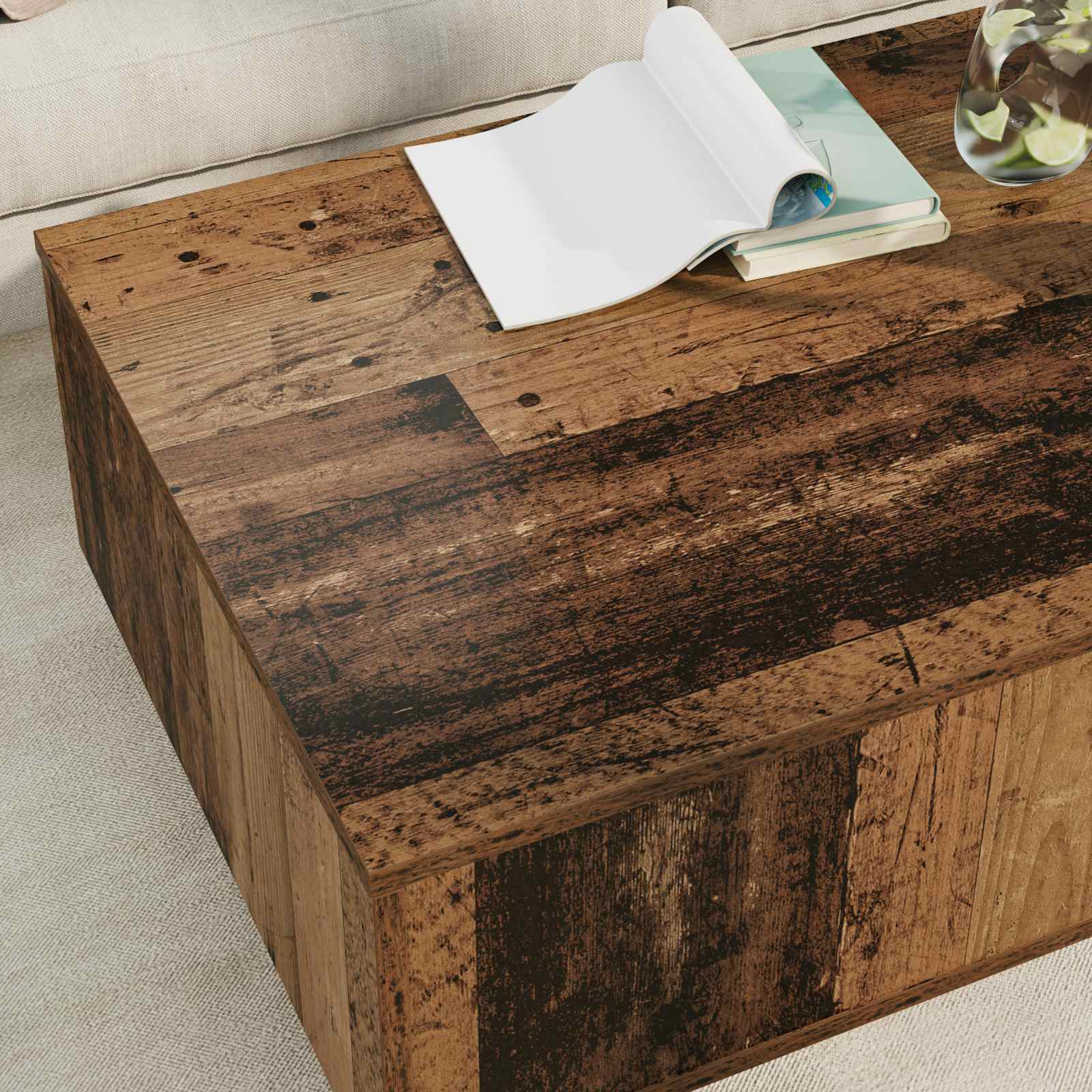 Salontafel met lade Oudhout 95 x 55 x 31 cm Bewerkt hout is nu te koop bij PeponiXL, paradijselijk wonen!