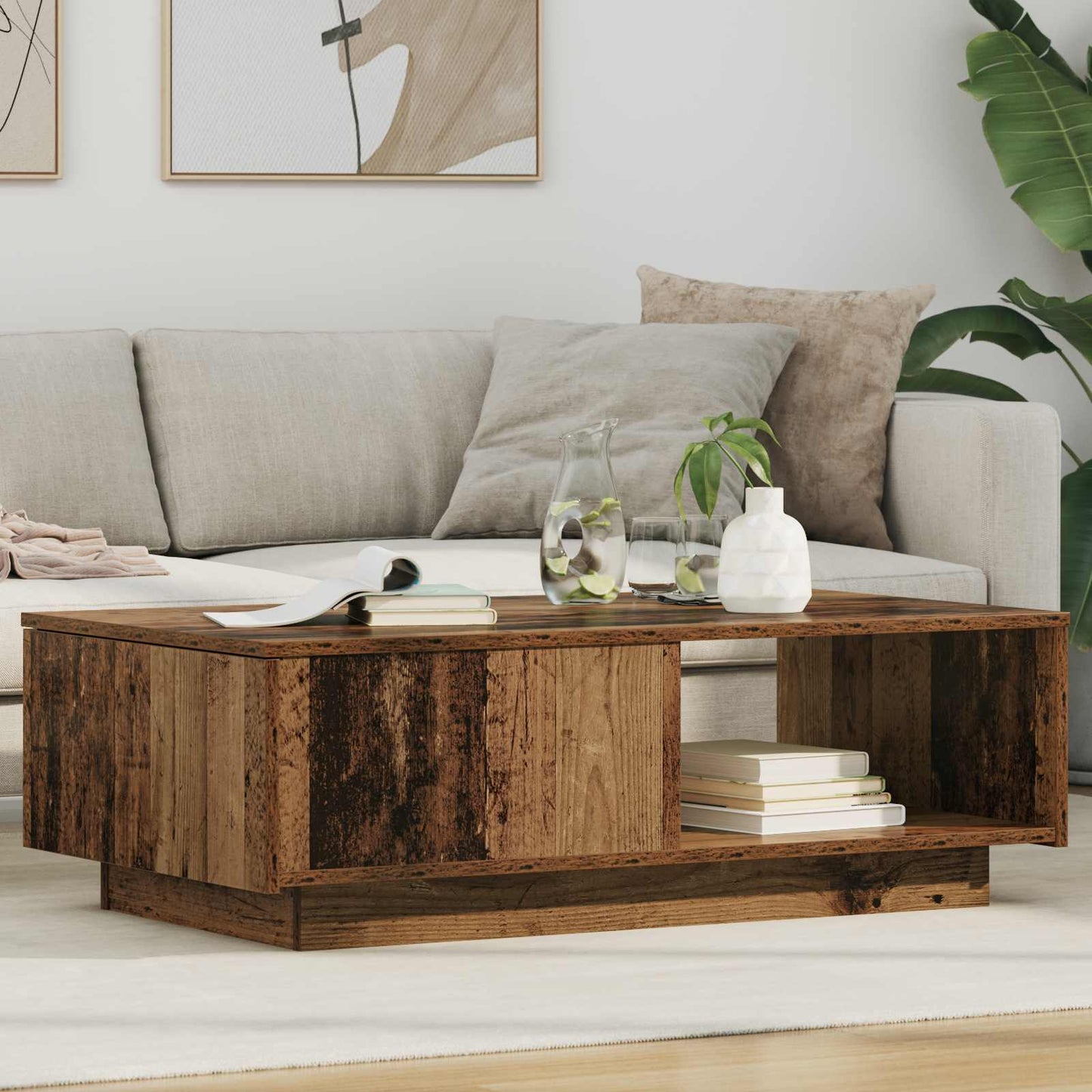 Salontafel met lade Oudhout 95 x 55 x 31 cm Bewerkt hout is nu te koop bij PeponiXL, paradijselijk wonen!