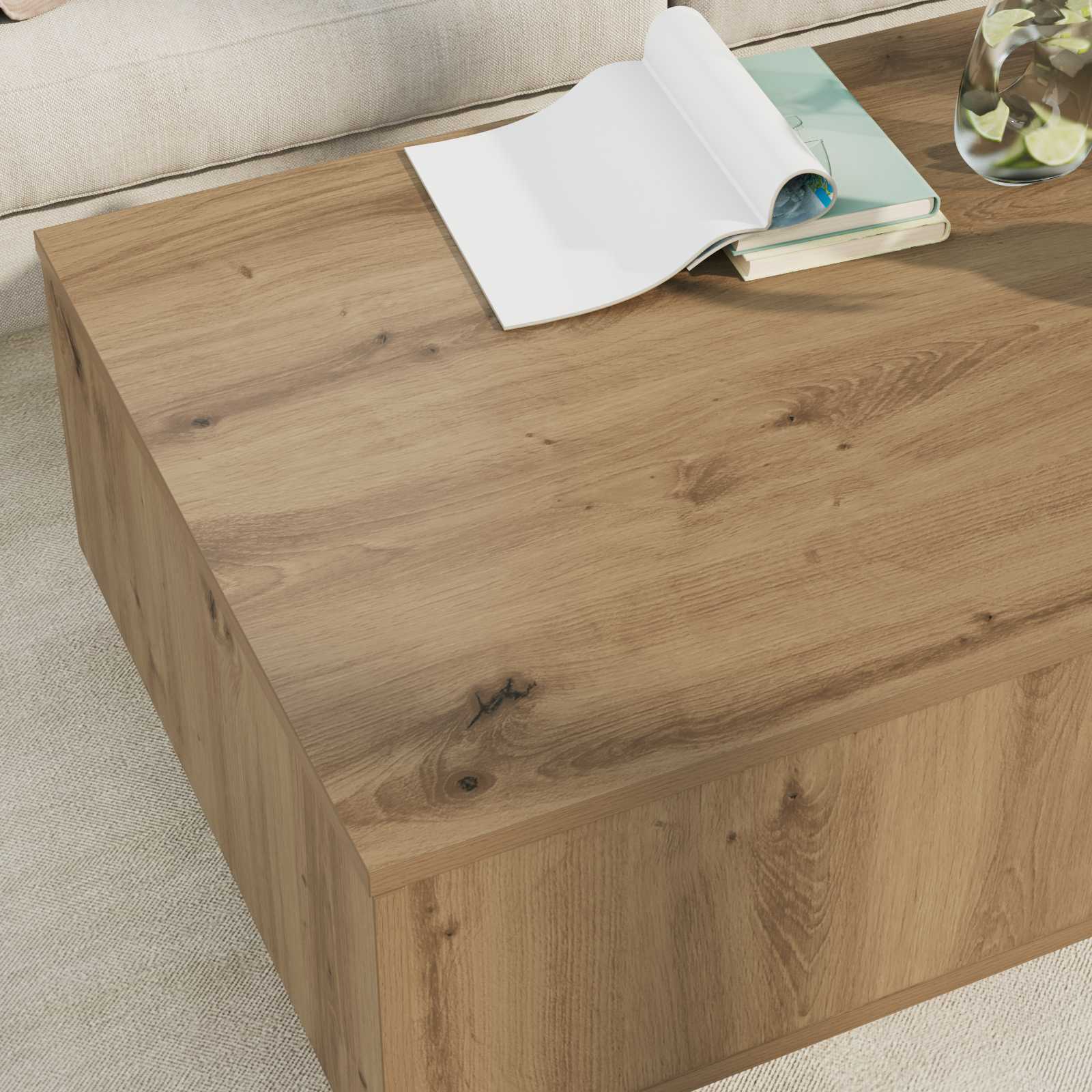 Salontafel met lade Artisan Eiken 95 x 55 x 31 cm Bewerkt hout is nu te koop bij PeponiXL, paradijselijk wonen!