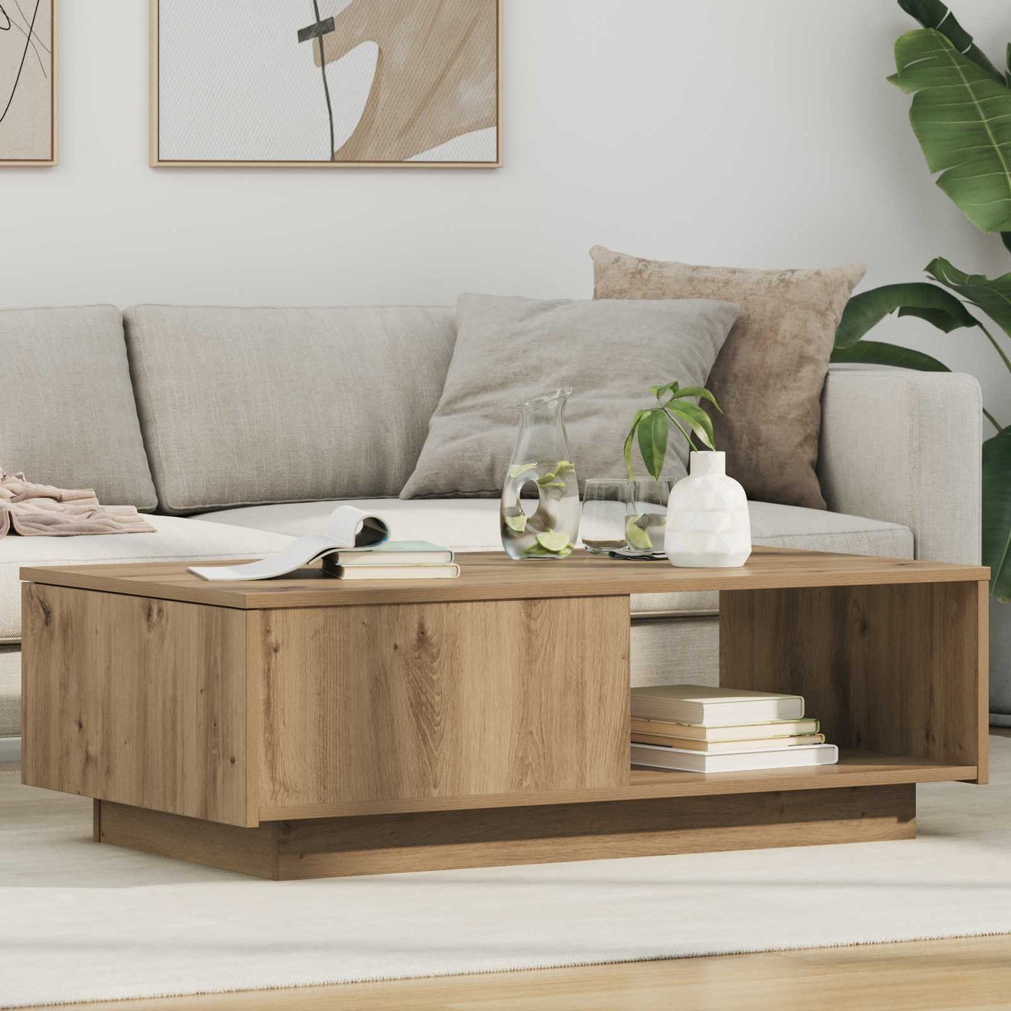 Salontafel met lade Artisan Eiken 95 x 55 x 31 cm Bewerkt hout is nu te koop bij PeponiXL, paradijselijk wonen!