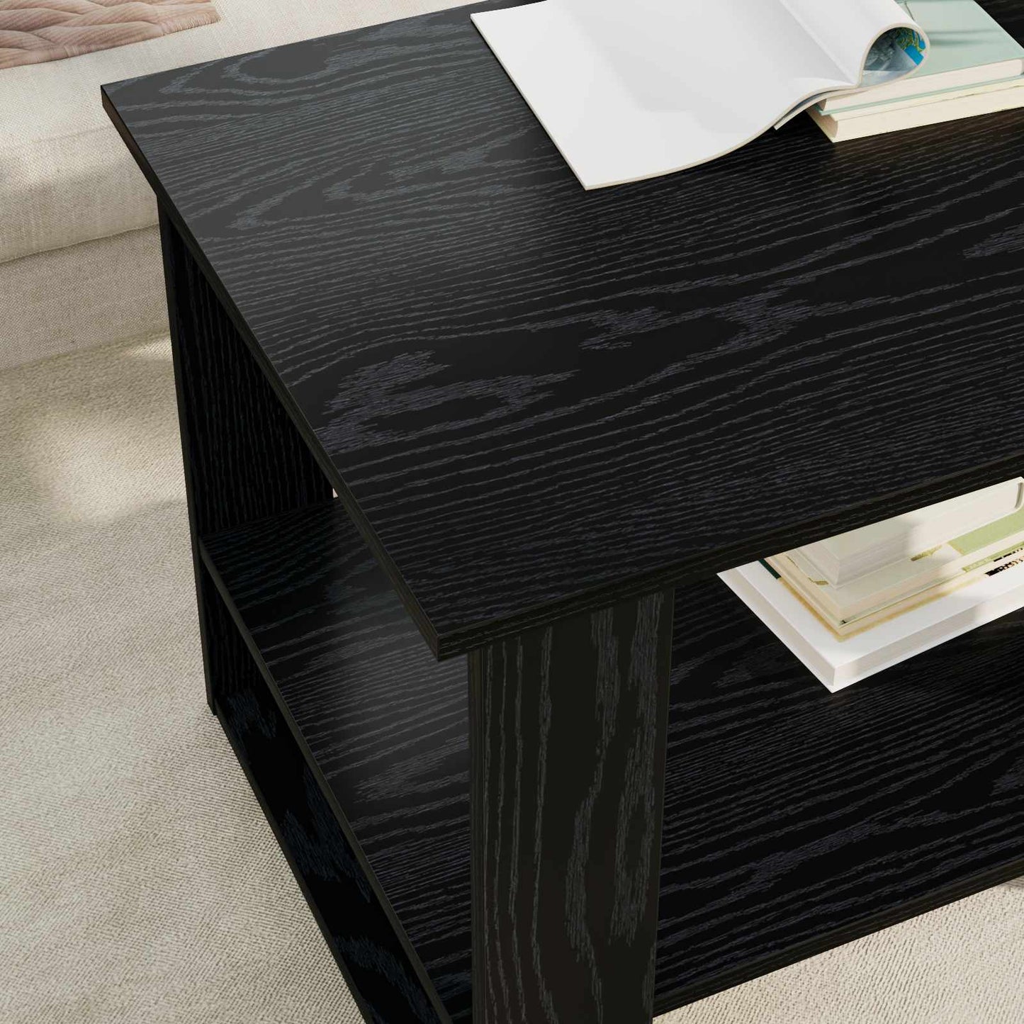 Salontafel Zwart Eiken 72 x 50 x 50 cm Bewerkt hout is nu te koop bij PeponiXL, paradijselijk wonen!