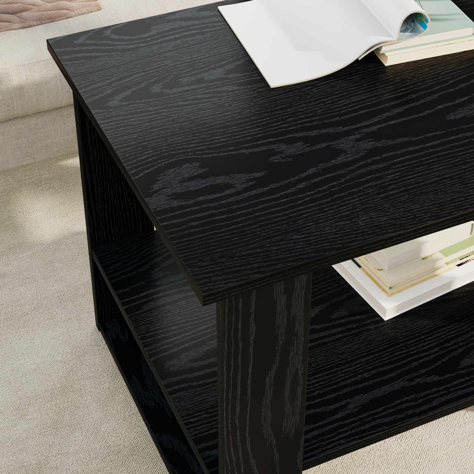 Salontafel Zwart Eiken 72 x 50 x 50 cm Bewerkt hout is nu te koop bij PeponiXL, paradijselijk wonen!