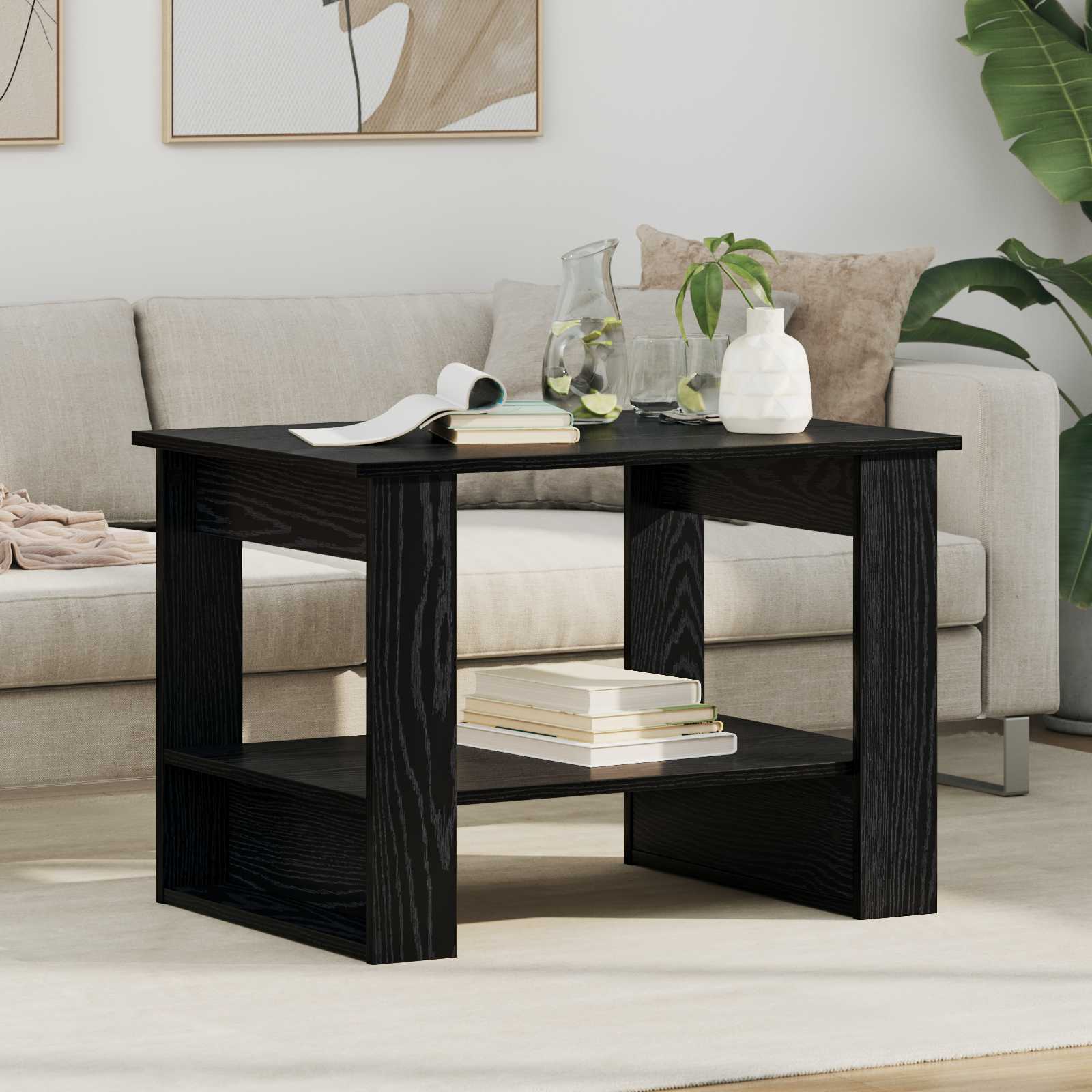 Salontafel Zwart Eiken 72 x 50 x 50 cm Bewerkt hout is nu te koop bij PeponiXL, paradijselijk wonen!