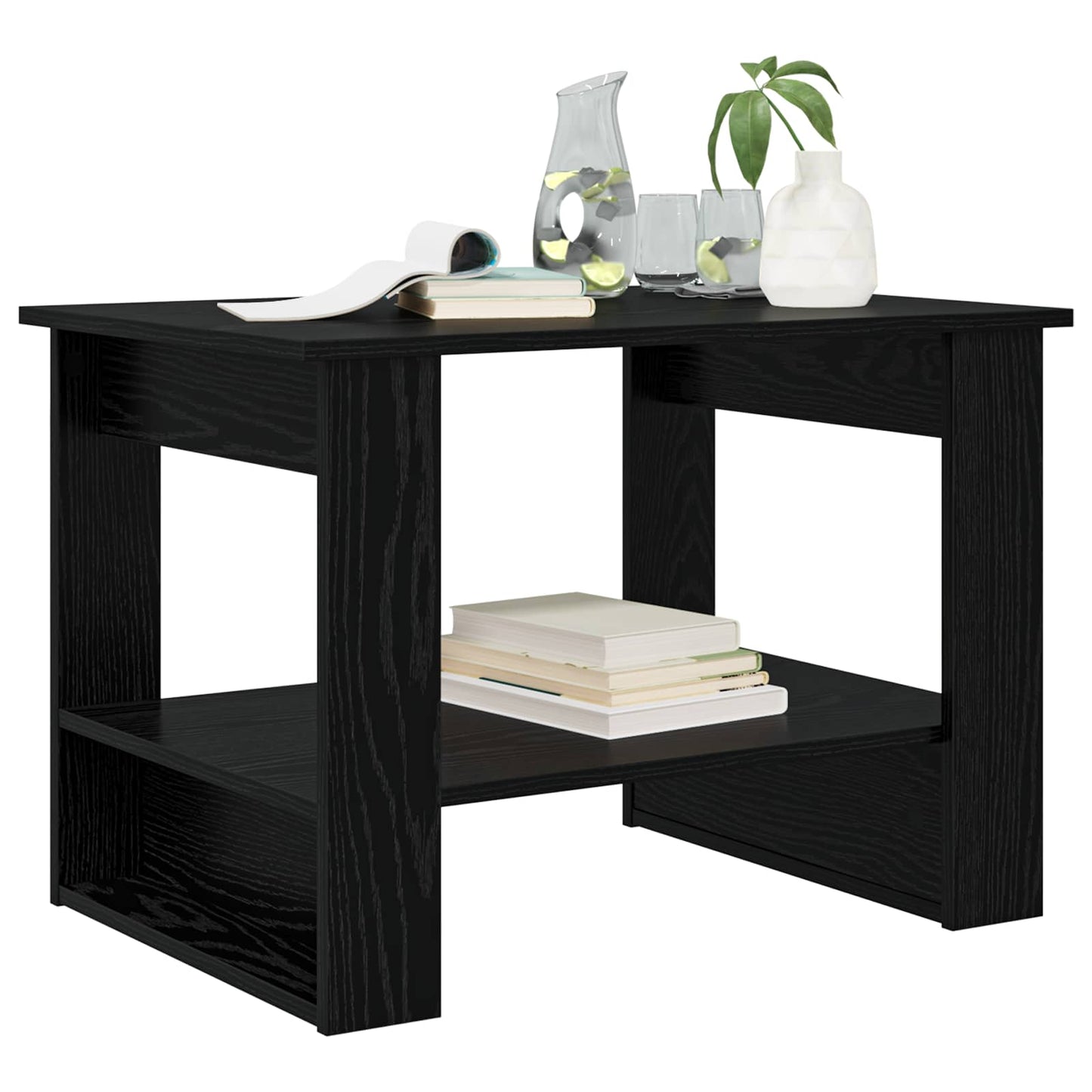 Salontafel Zwart Eiken 72 x 50 x 50 cm Bewerkt hout is nu te koop bij PeponiXL, paradijselijk wonen!
