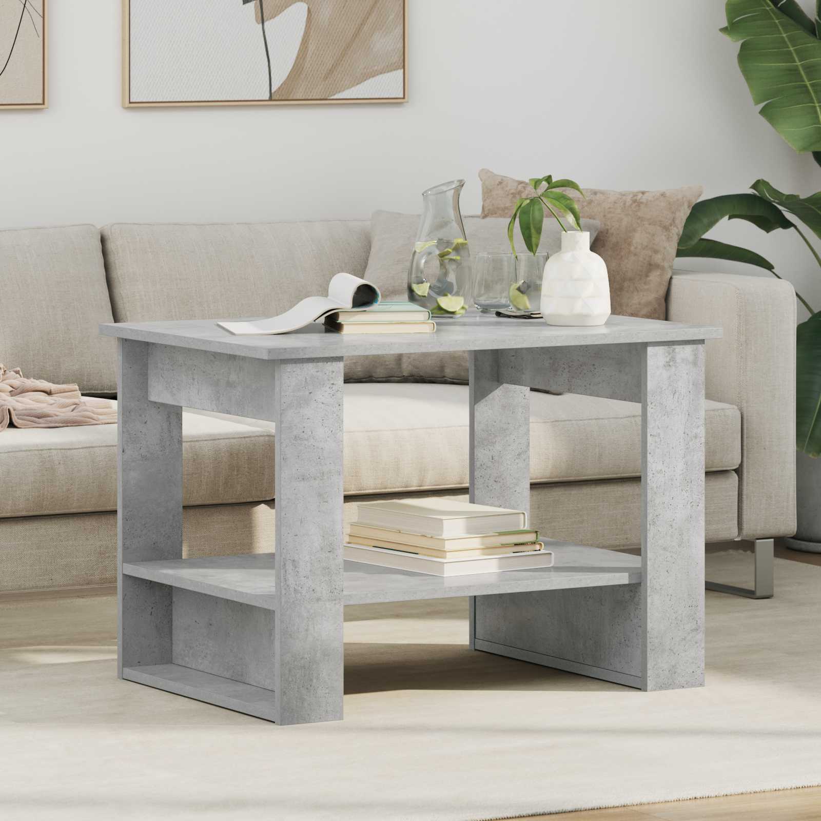 Salontafel Beton Grijs 72 x 50 x 50 cm Bewerkt hout is nu te koop bij PeponiXL, paradijselijk wonen!
