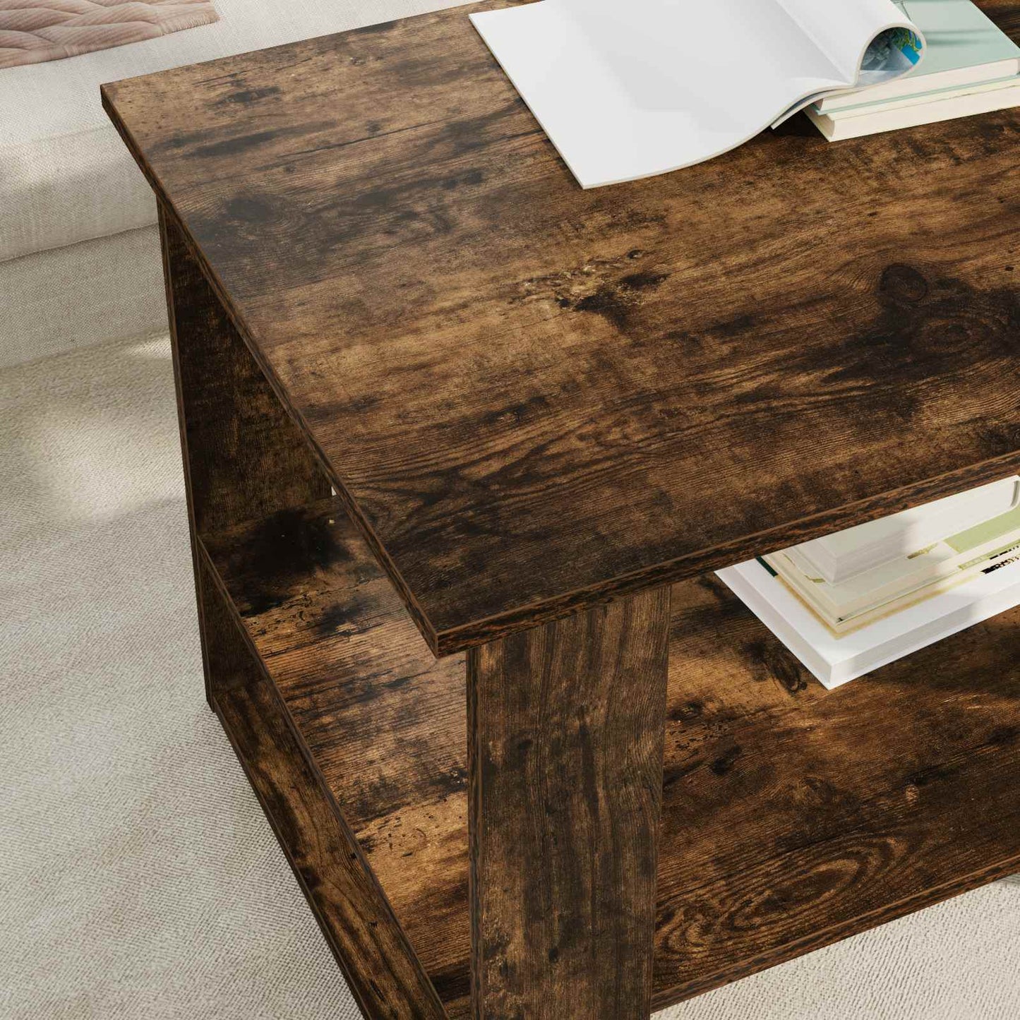 Salontafel Gerookt eiken 72 x 50 x 50 cm Bewerkt hout is nu te koop bij PeponiXL, paradijselijk wonen!