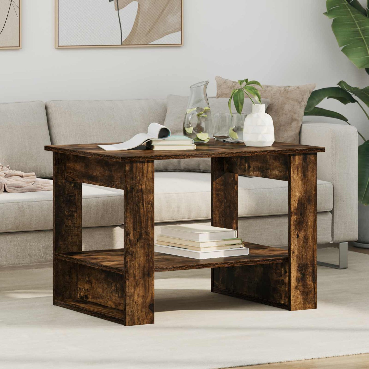 Salontafel Gerookt eiken 72 x 50 x 50 cm Bewerkt hout is nu te koop bij PeponiXL, paradijselijk wonen!