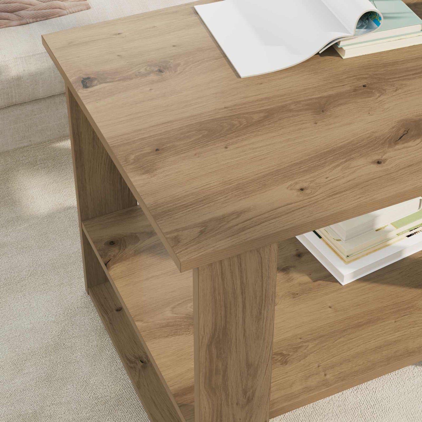 Salontafel Artisan Eiken 72 x 50 x 50 cm Bewerkt hout is nu te koop bij PeponiXL, paradijselijk wonen!