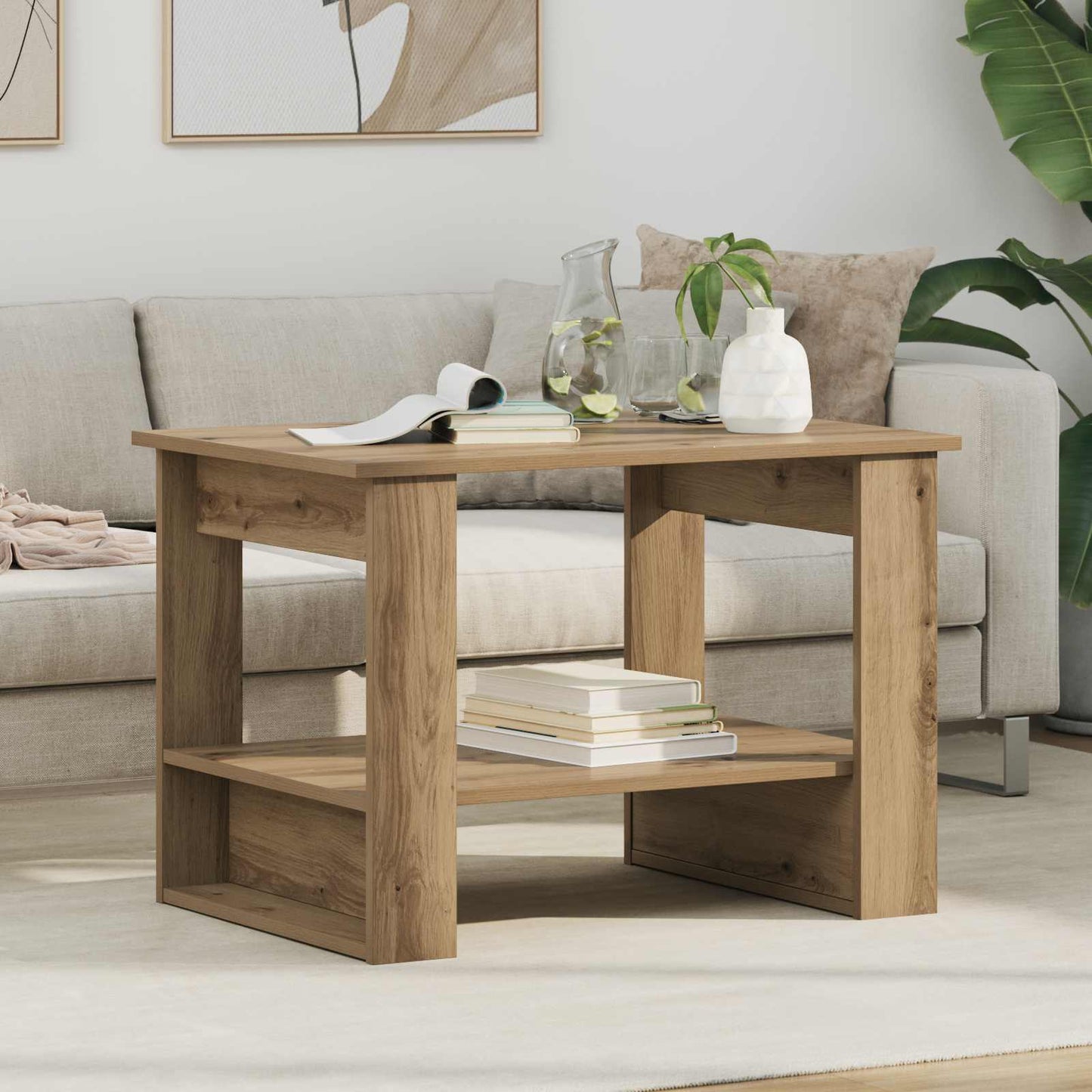 Salontafel Artisan Eiken 72 x 50 x 50 cm Bewerkt hout is nu te koop bij PeponiXL, paradijselijk wonen!