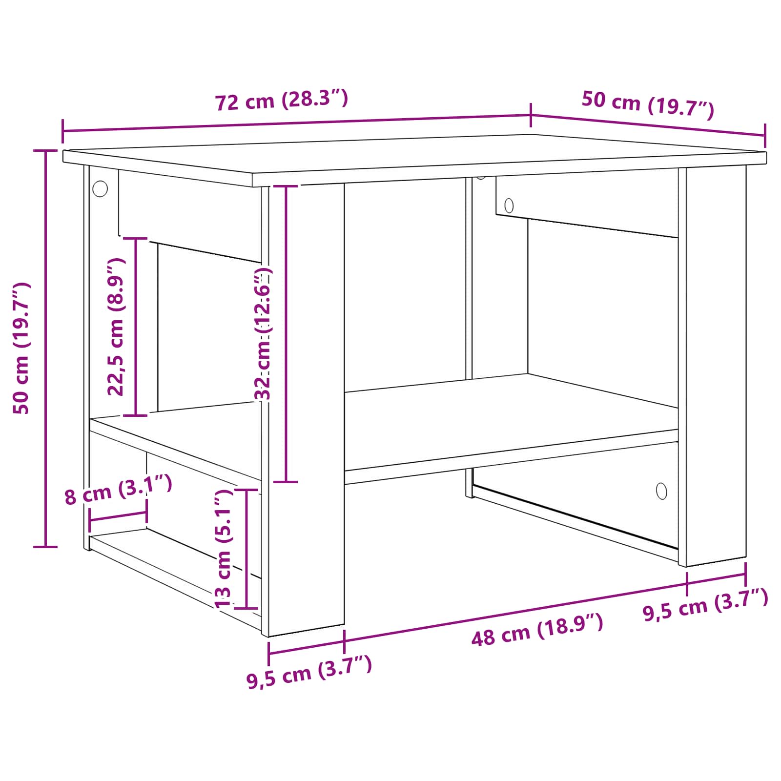 Salontafel Artisan Eiken 72 x 50 x 50 cm Bewerkt hout is nu te koop bij PeponiXL, paradijselijk wonen!