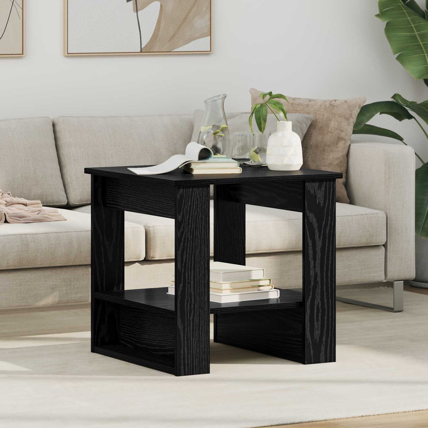 Salontafel Zwart Eiken 51 x 50 x 50 cm Bewerkt hout is nu te koop bij PeponiXL, paradijselijk wonen!
