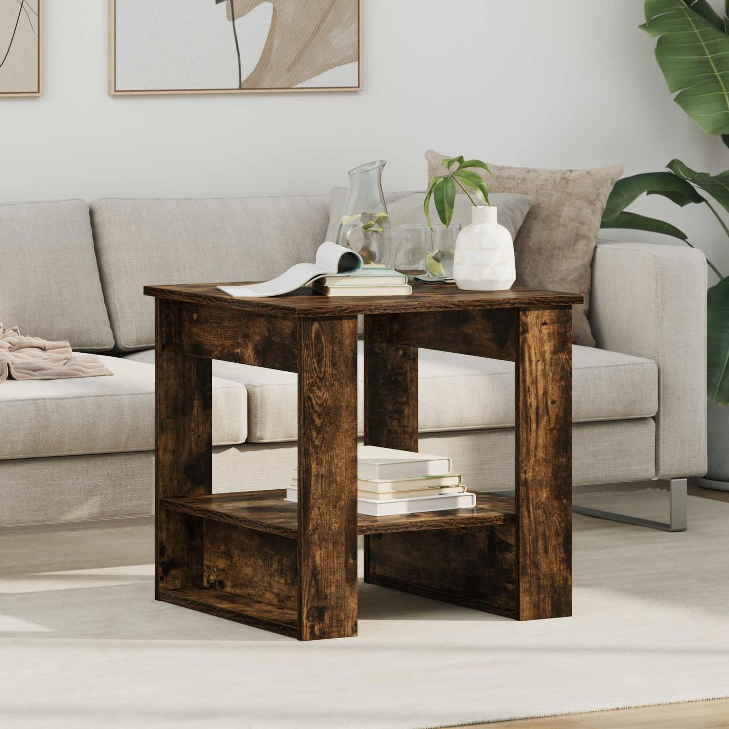 Salontafel Gerookt eiken 51 x 50 x 50 cm Bewerkt hout is nu te koop bij PeponiXL, paradijselijk wonen!