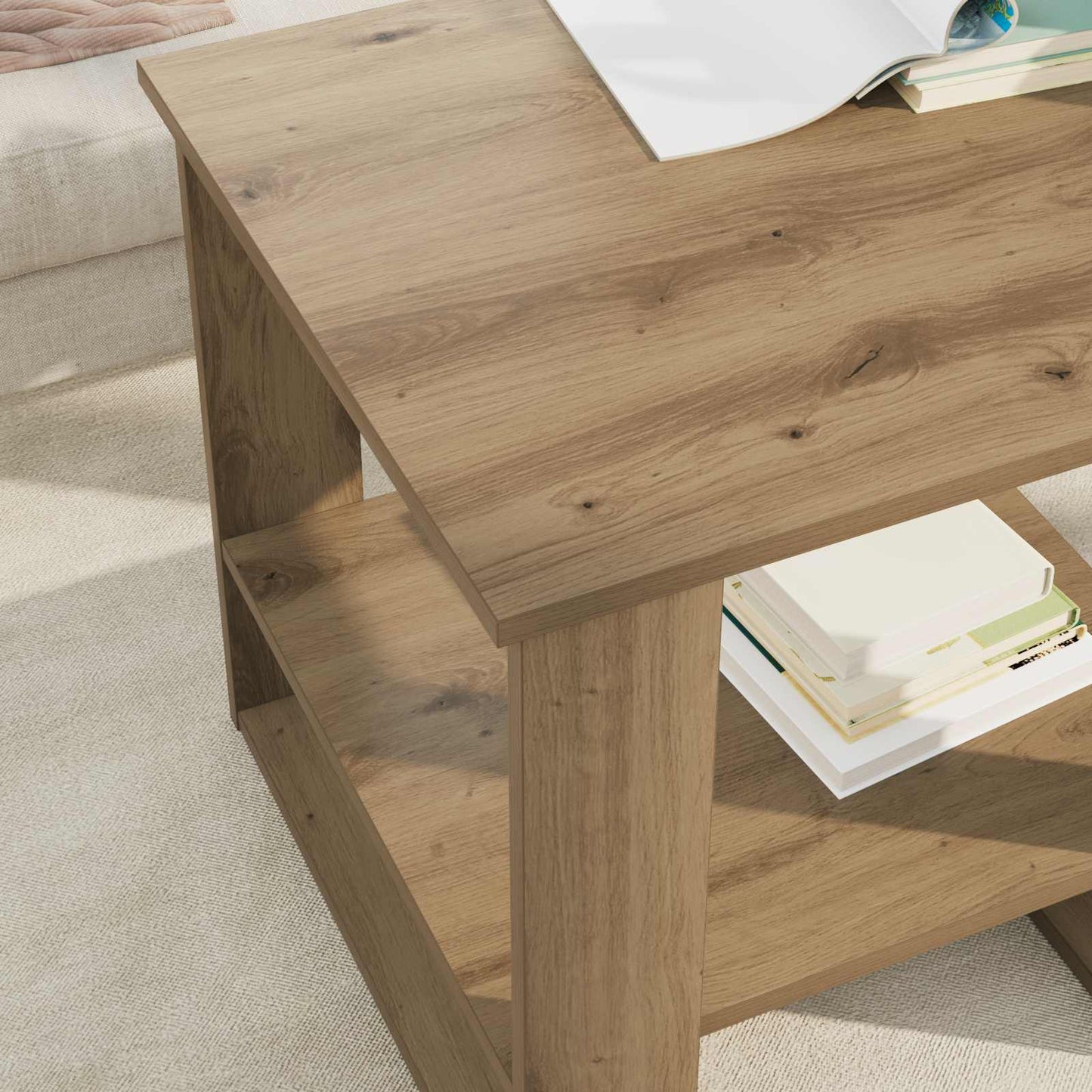 Salontafel Artisan Eiken 51 x 50 x 50 cm Bewerkt hout is nu te koop bij PeponiXL, paradijselijk wonen!