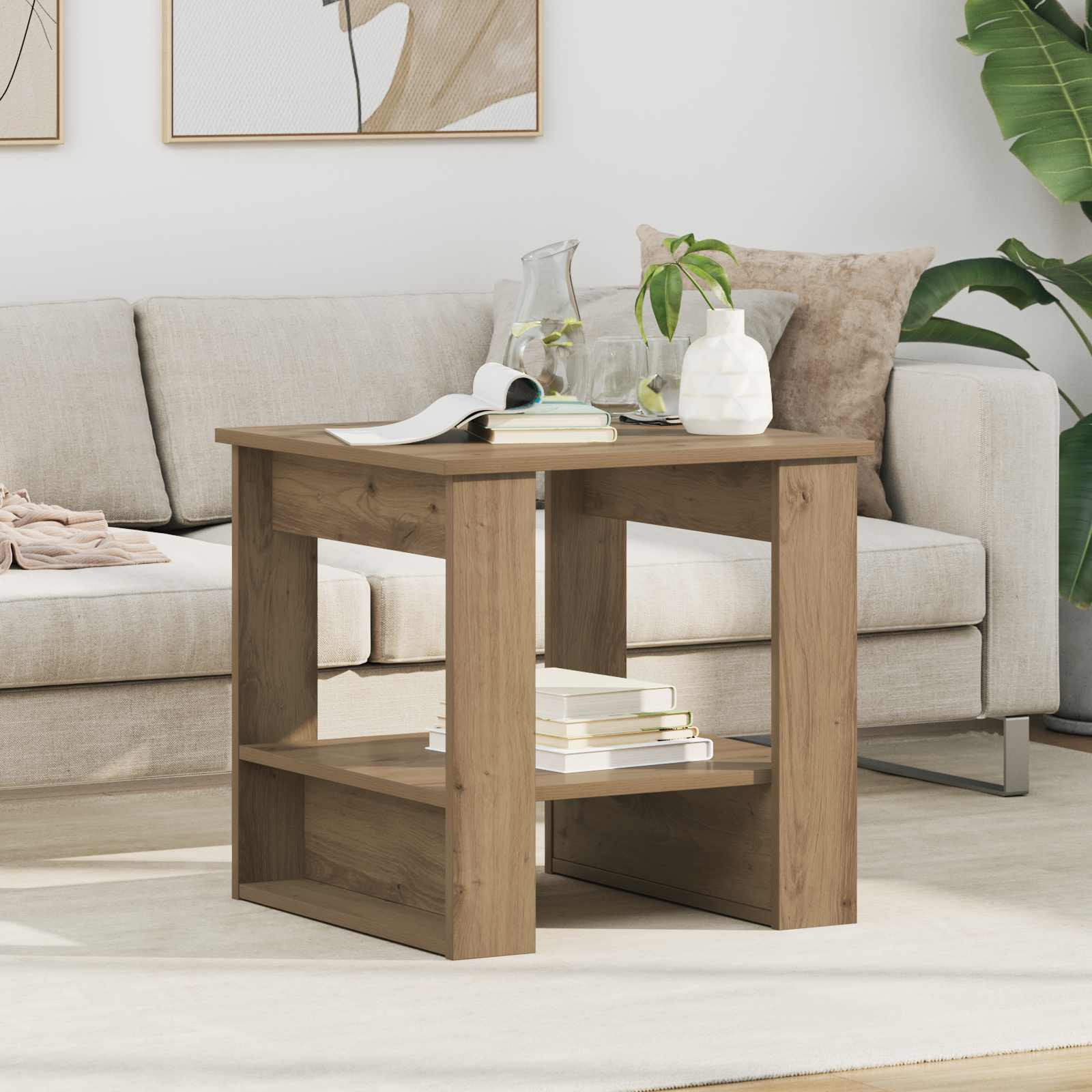 Salontafel Artisan Eiken 51 x 50 x 50 cm Bewerkt hout is nu te koop bij PeponiXL, paradijselijk wonen!