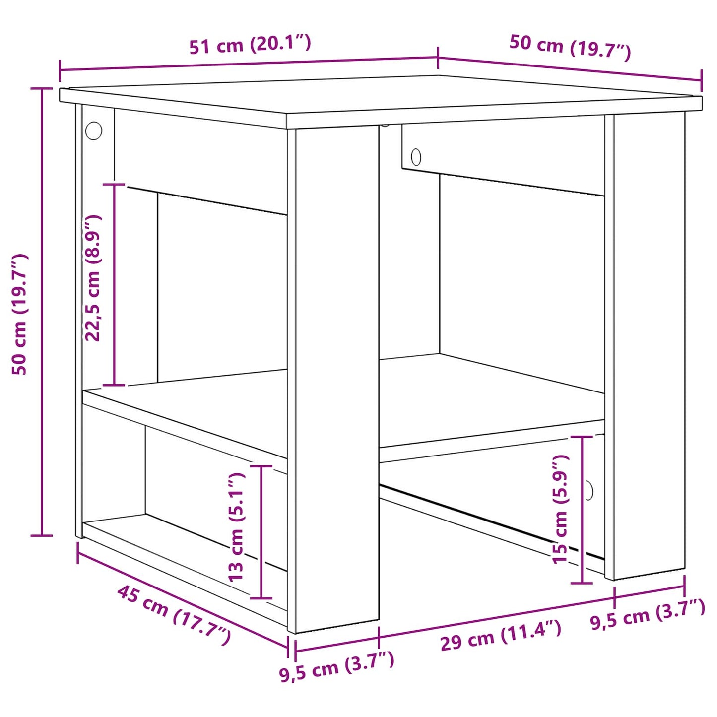 Salontafel Artisan Eiken 51 x 50 x 50 cm Bewerkt hout is nu te koop bij PeponiXL, paradijselijk wonen!