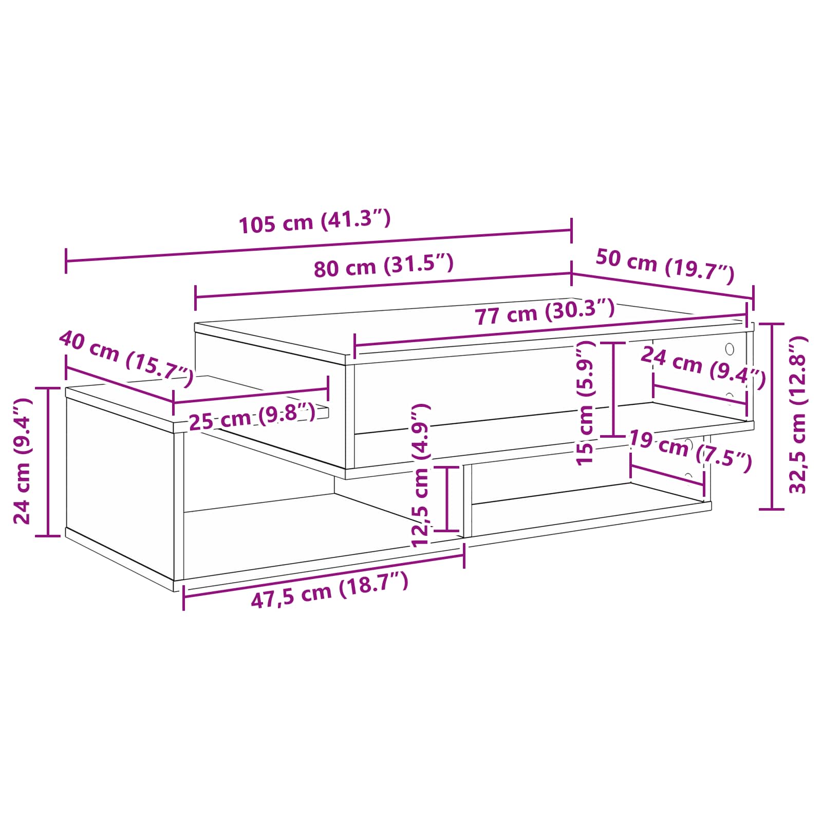 Salontafel Wit 105 x 50 x 32,5 cm Bewerkt hout is nu te koop bij PeponiXL, paradijselijk wonen!
