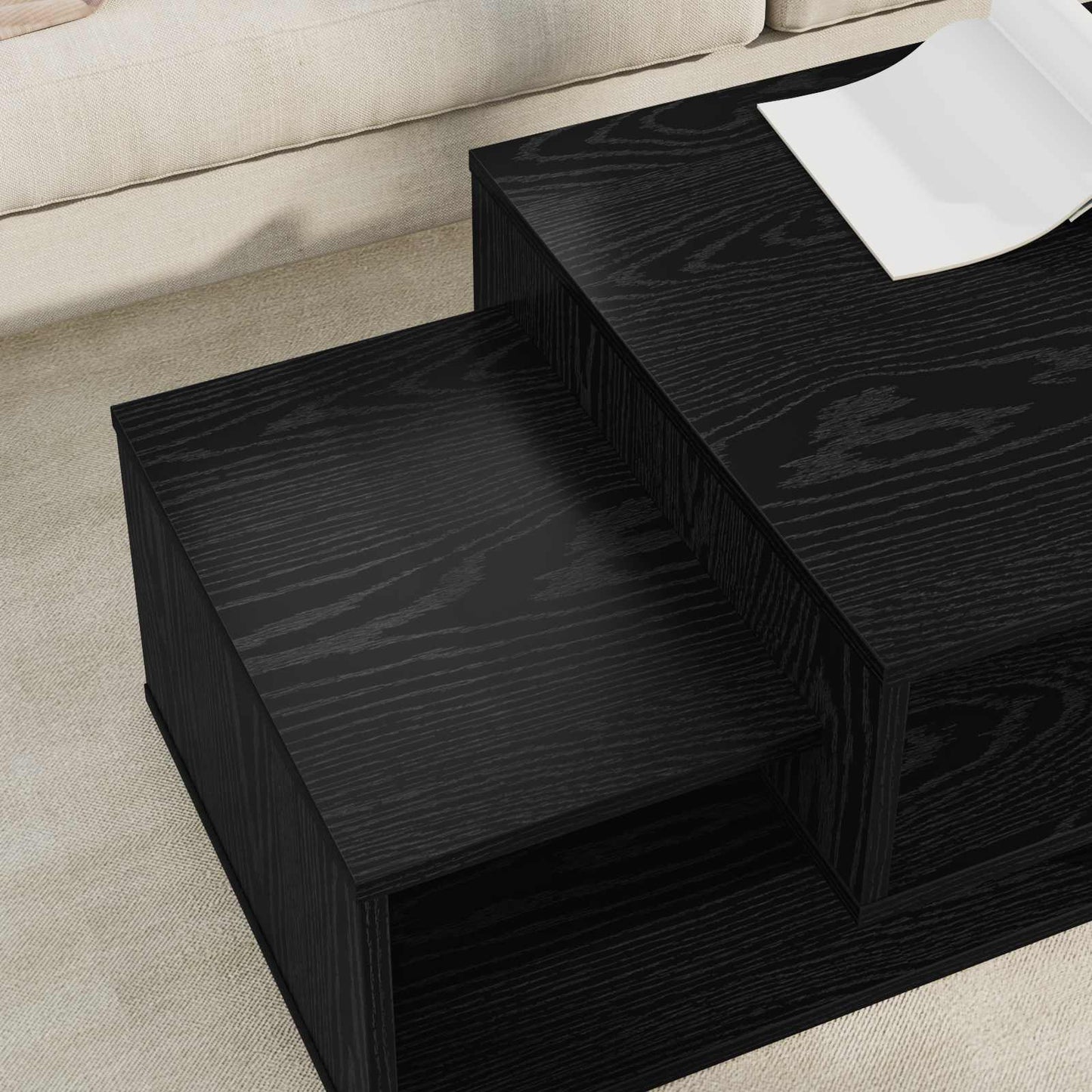 Salontafel Zwart Eiken 105 x 50 x 32,5 cm Bewerkt hout is nu te koop bij PeponiXL, paradijselijk wonen!