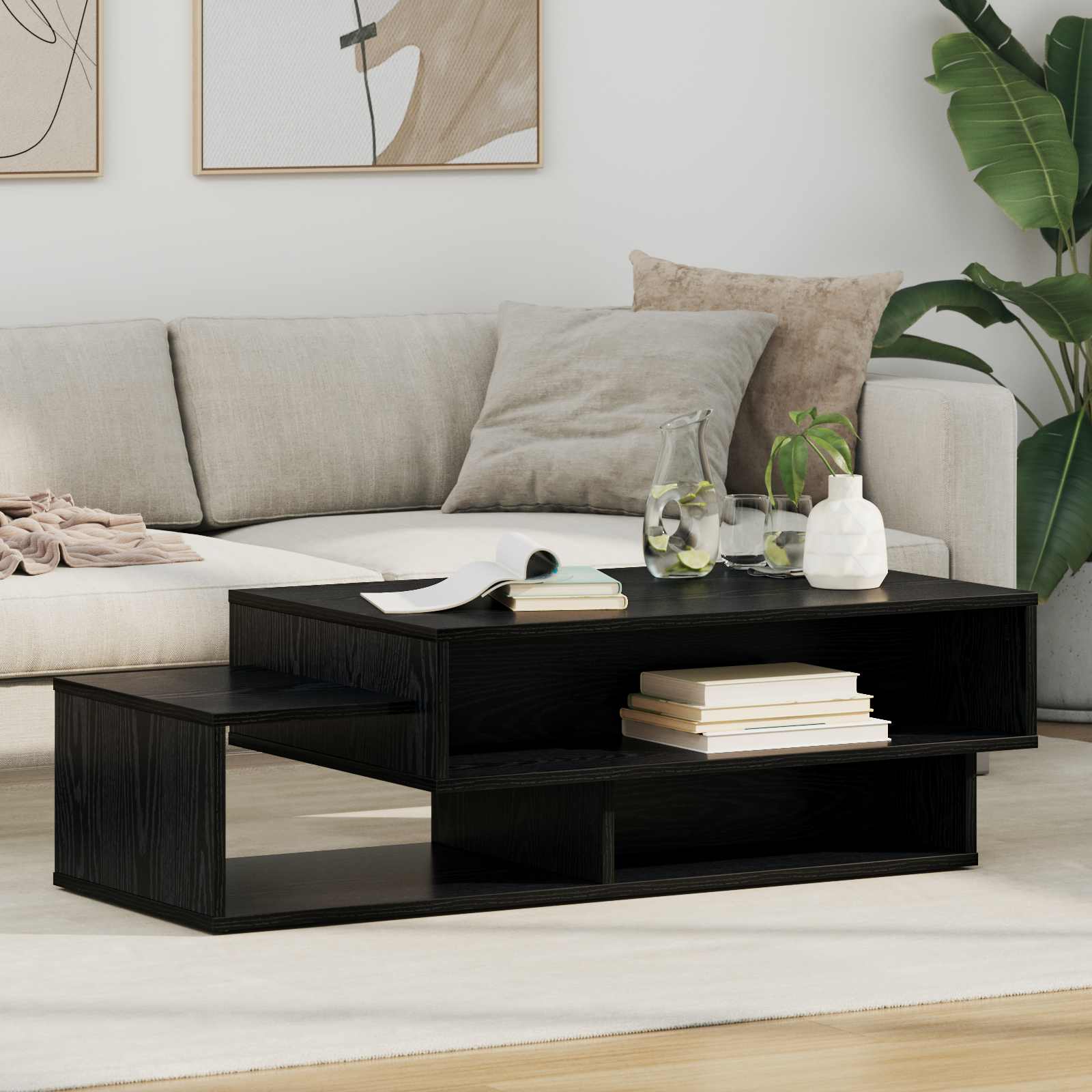 Salontafel Zwart Eiken 105 x 50 x 32,5 cm Bewerkt hout is nu te koop bij PeponiXL, paradijselijk wonen!