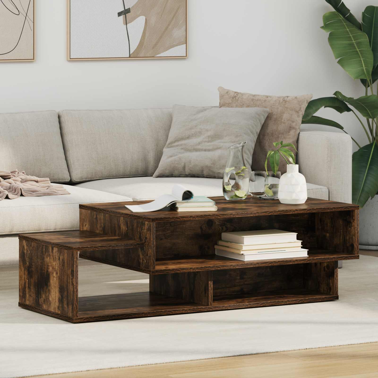 Salontafel Gerookt eiken 105 x 50 x 32,5 cm Bewerkt hout is nu te koop bij PeponiXL, paradijselijk wonen!