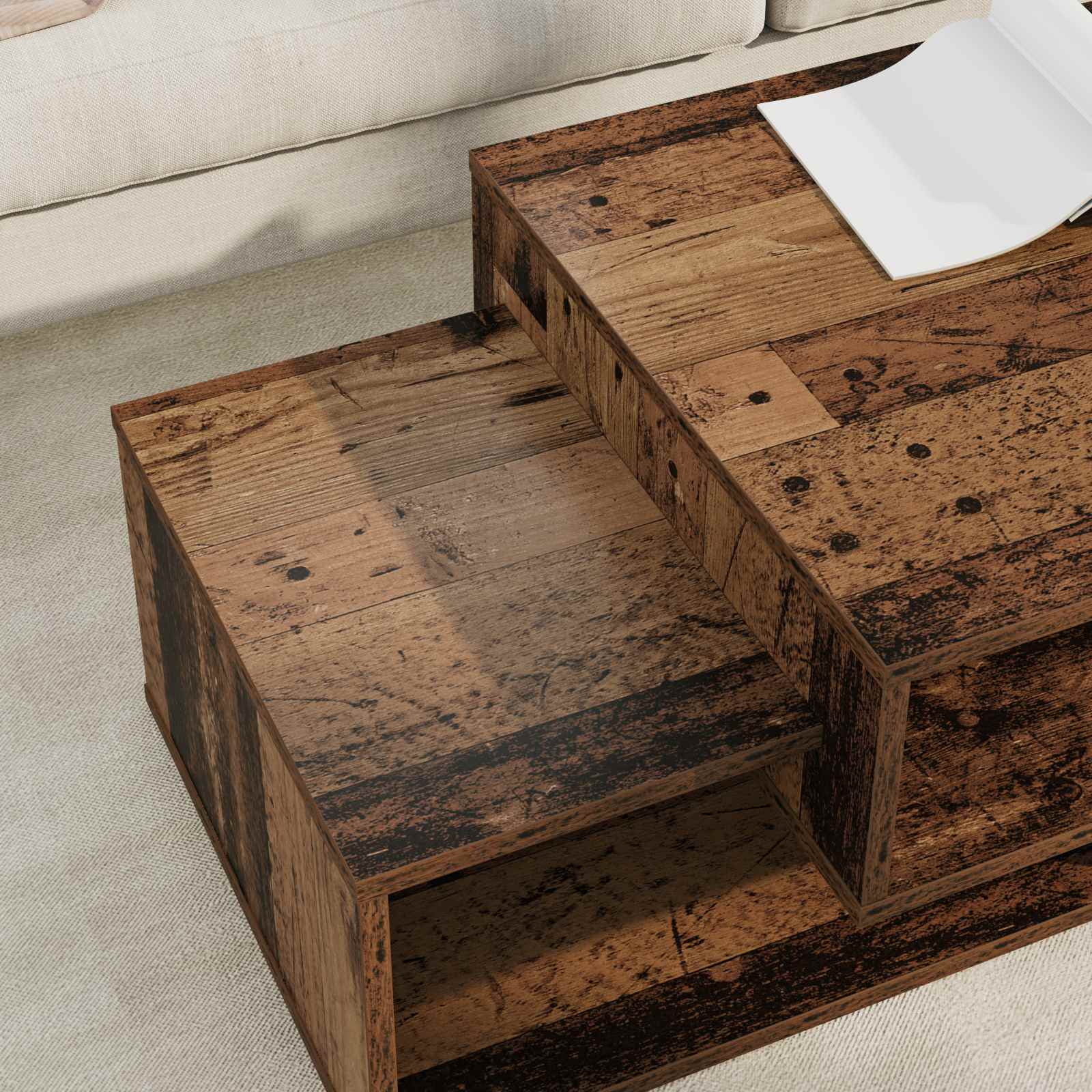 Salontafel Oudhout 105 x 50 x 32,5 cm Bewerkt hout is nu te koop bij PeponiXL, paradijselijk wonen!