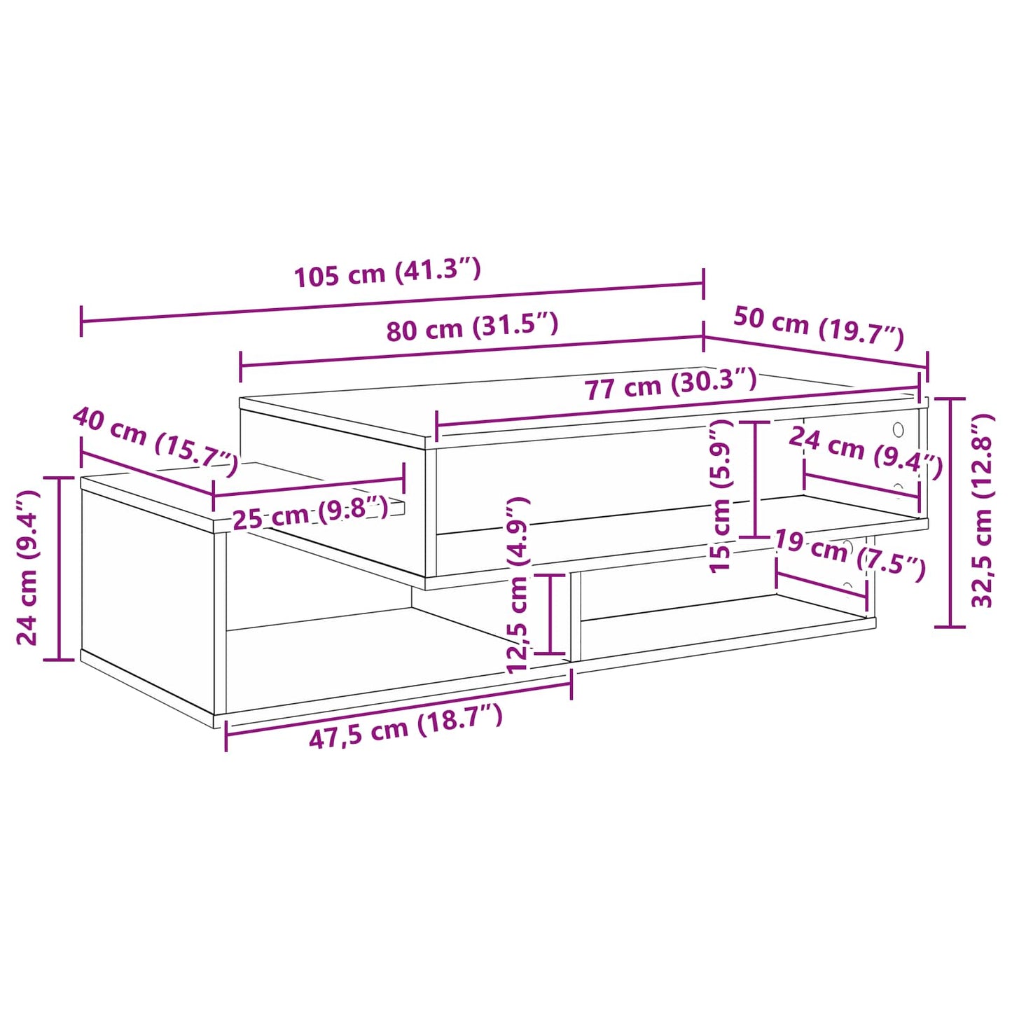 Salontafel Oudhout 105 x 50 x 32,5 cm Bewerkt hout is nu te koop bij PeponiXL, paradijselijk wonen!