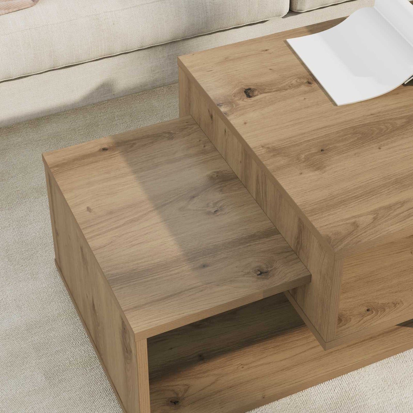Salontafel Artisan Eiken 105 x 50 x 32,5 cm Bewerkt hout is nu te koop bij PeponiXL, paradijselijk wonen!