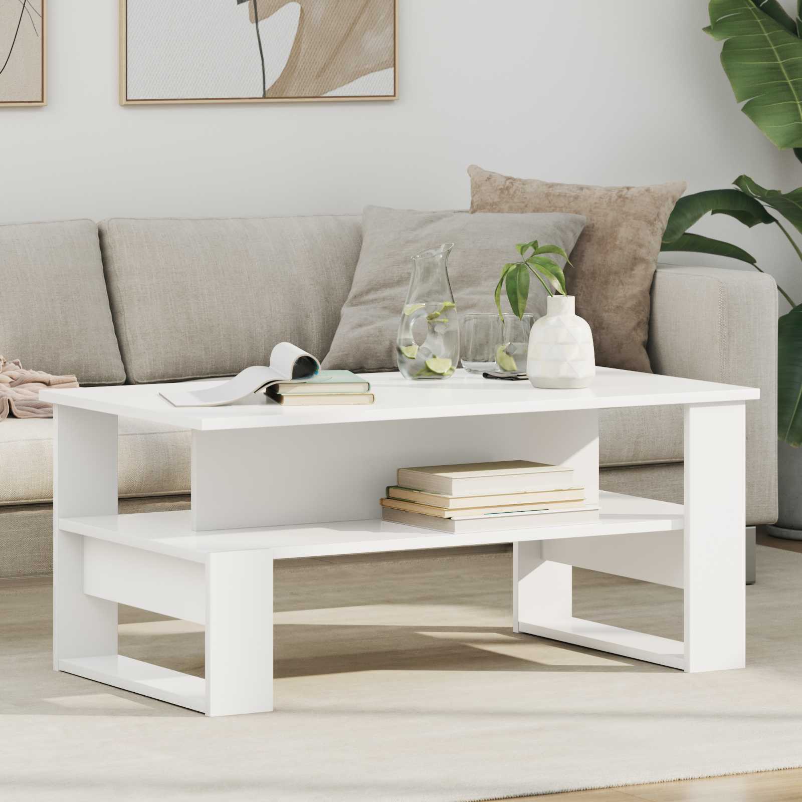 Salontafel Wit 90 x 50 x 40 cm Bewerkt hout is nu te koop bij PeponiXL, paradijselijk wonen!