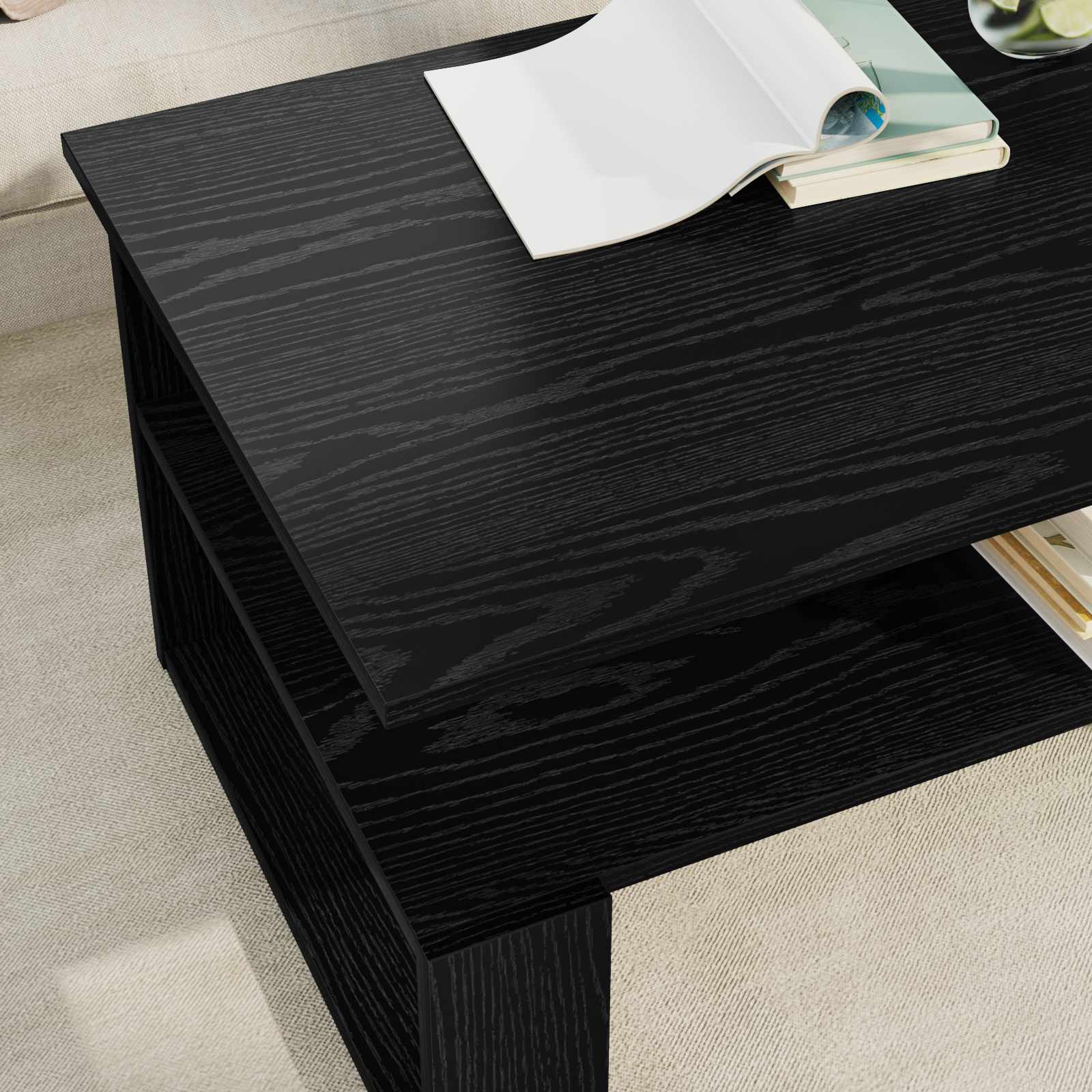 Salontafel Zwart Eiken 90 x 50 x 40 cm Bewerkt hout is nu te koop bij PeponiXL, paradijselijk wonen!