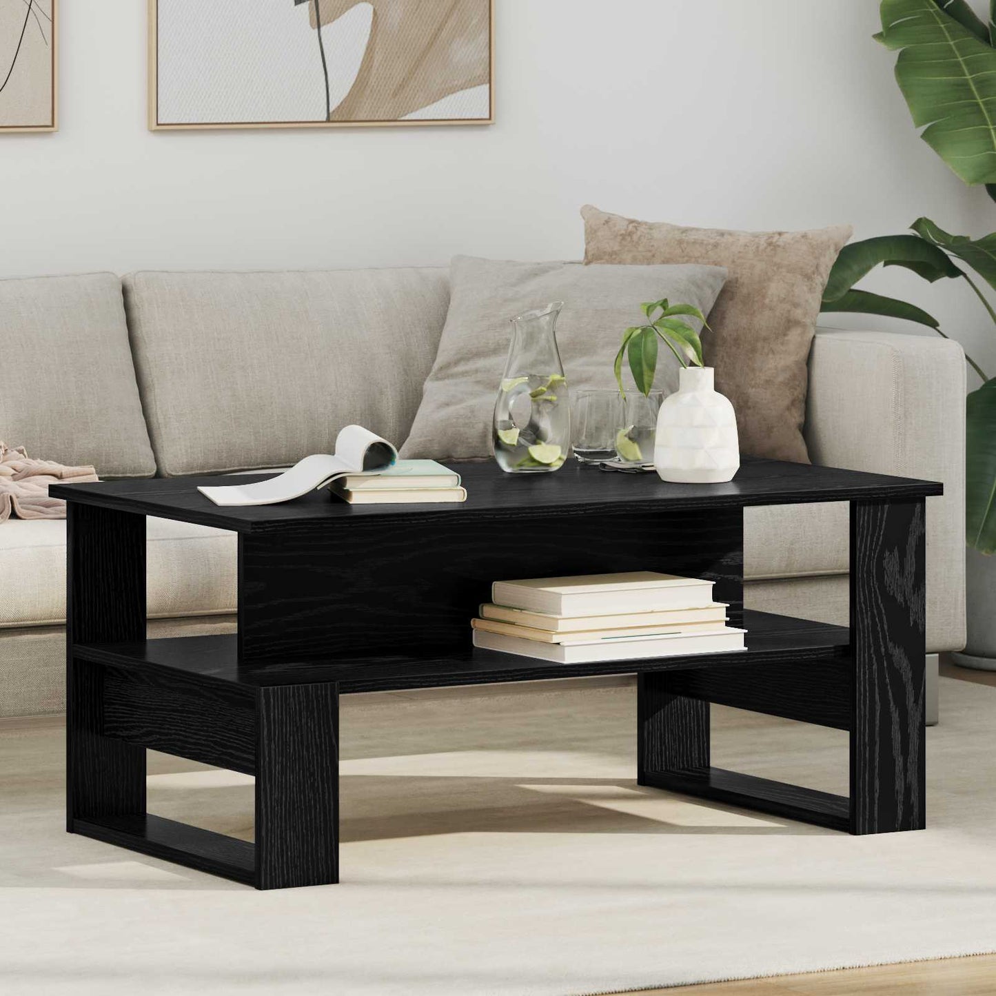 Salontafel Zwart Eiken 90 x 50 x 40 cm Bewerkt hout is nu te koop bij PeponiXL, paradijselijk wonen!