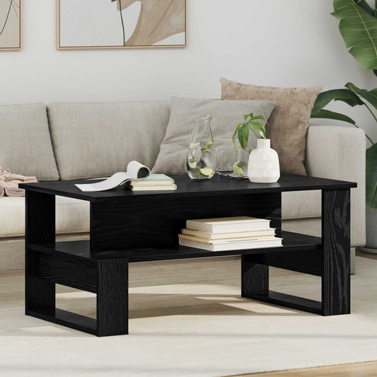 Salontafel Zwart Eiken 90 x 50 x 40 cm Bewerkt hout is nu te koop bij PeponiXL, paradijselijk wonen!