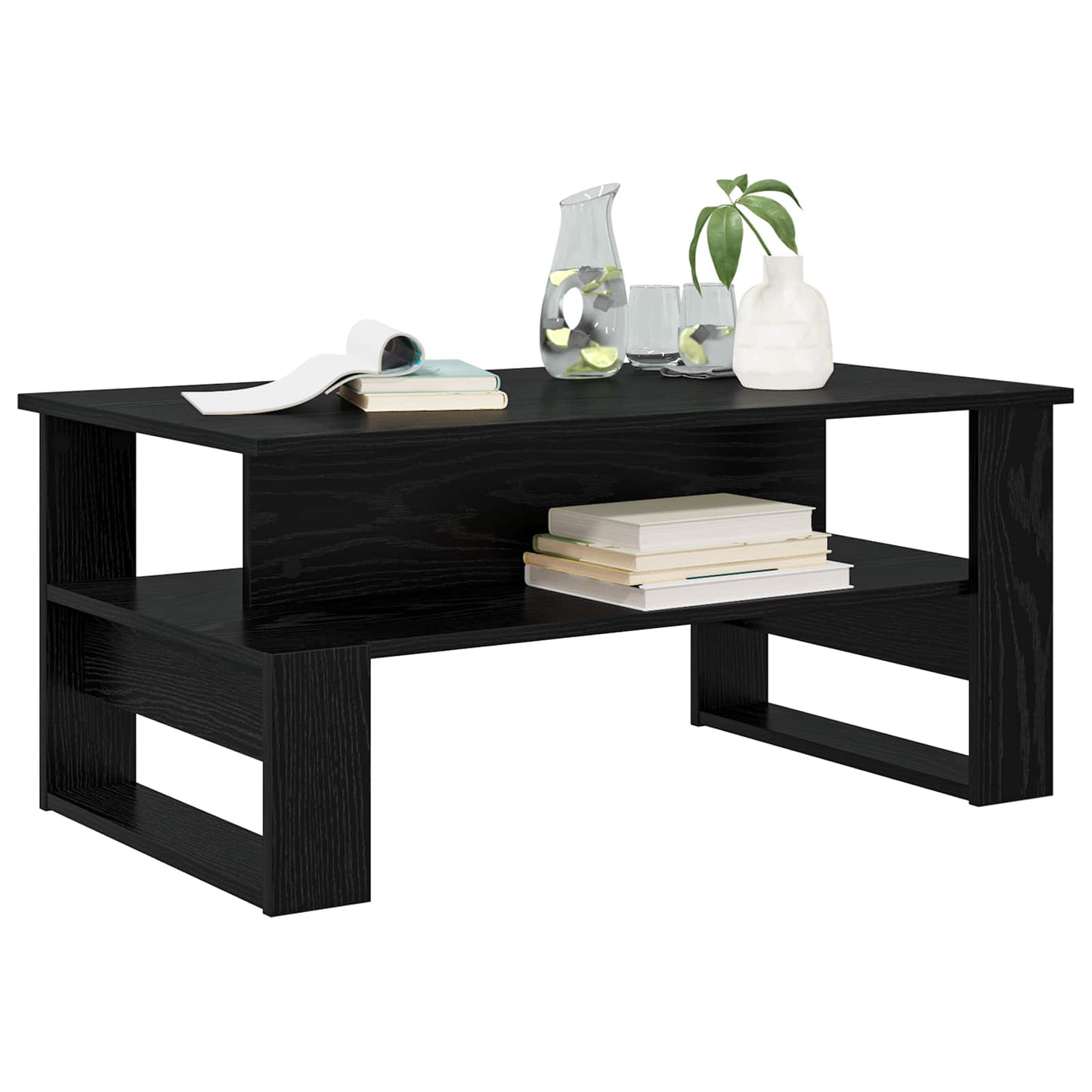 Salontafel Zwart Eiken 90 x 50 x 40 cm Bewerkt hout is nu te koop bij PeponiXL, paradijselijk wonen!