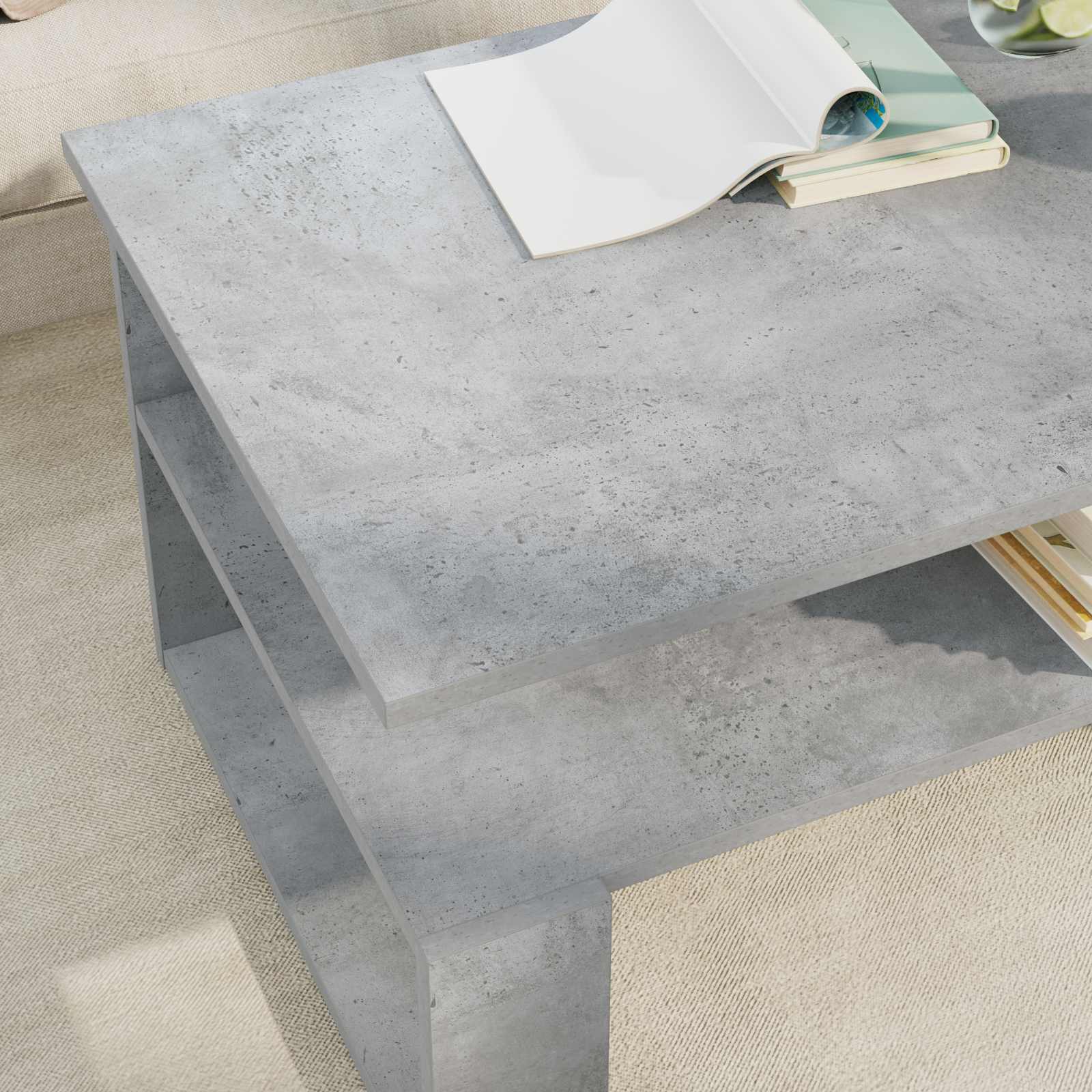 Salontafel Beton Grijs 90 x 50 x 40 cm Bewerkt hout is nu te koop bij PeponiXL, paradijselijk wonen!