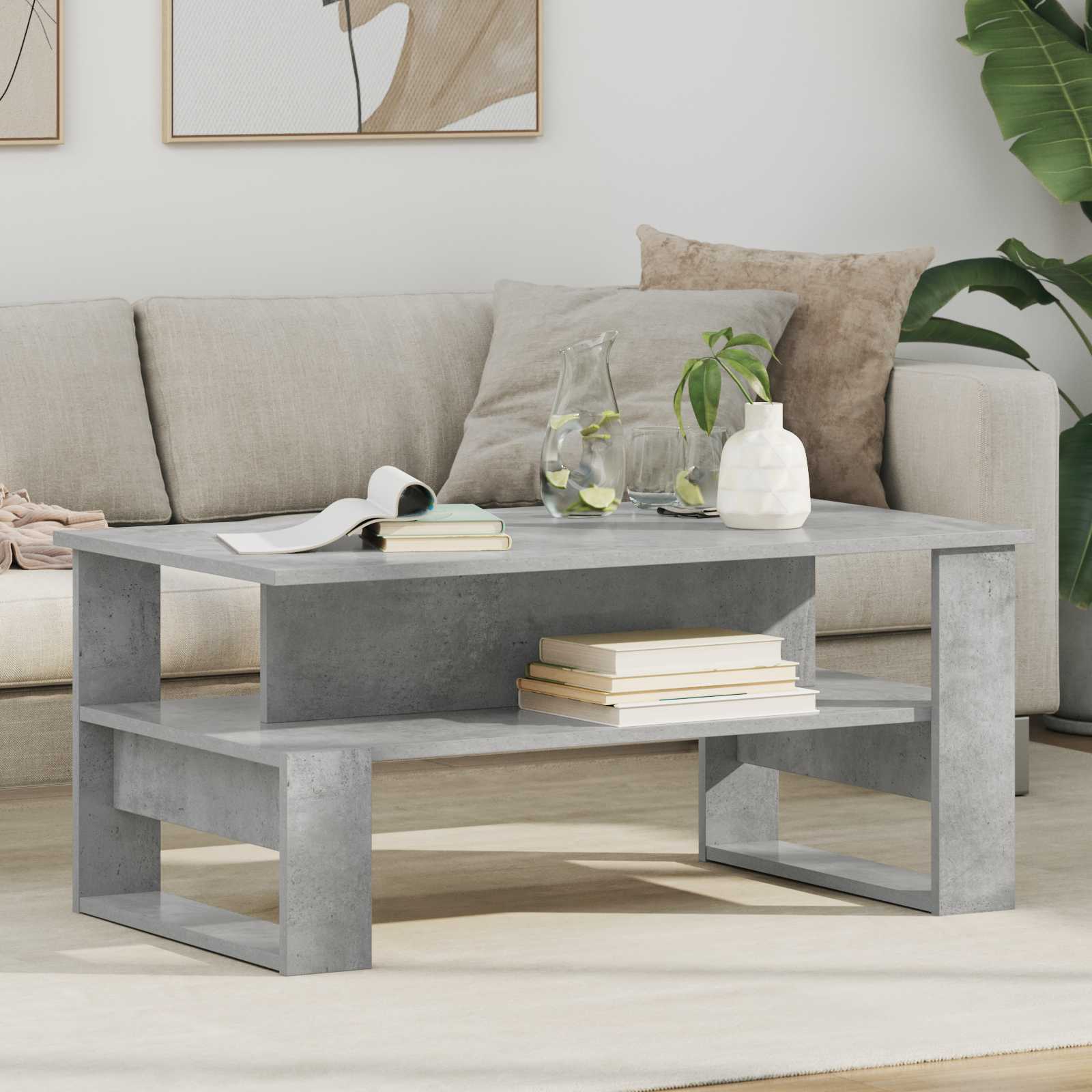 Salontafel Beton Grijs 90 x 50 x 40 cm Bewerkt hout is nu te koop bij PeponiXL, paradijselijk wonen!