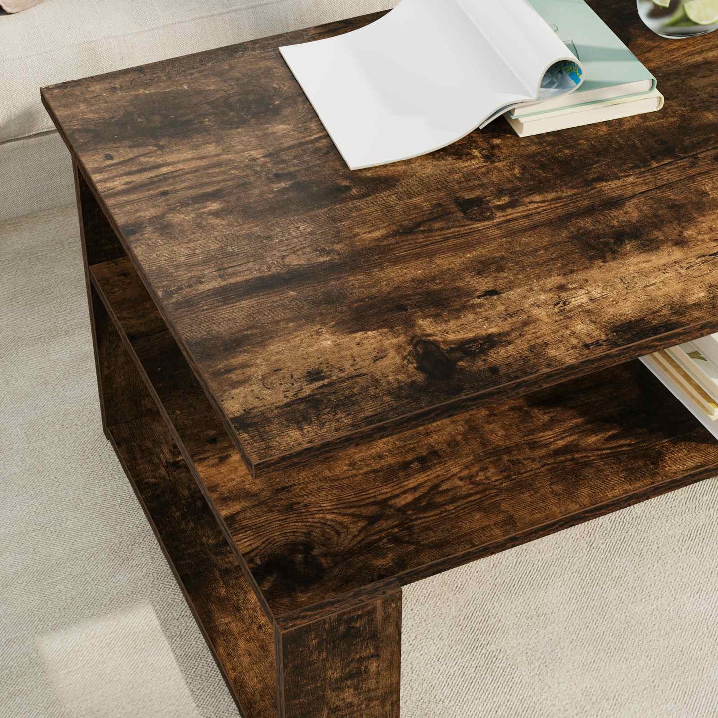 Salontafel Gerookt eiken 90 x 50 x 40 cm Bewerkt hout is nu te koop bij PeponiXL, paradijselijk wonen!