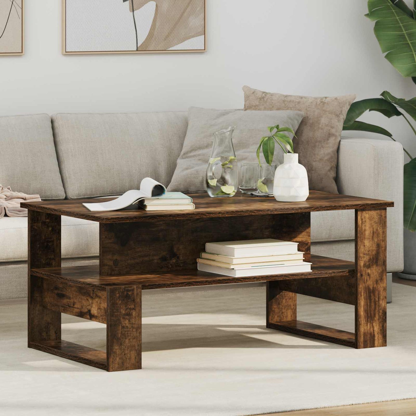 Salontafel Gerookt eiken 90 x 50 x 40 cm Bewerkt hout is nu te koop bij PeponiXL, paradijselijk wonen!