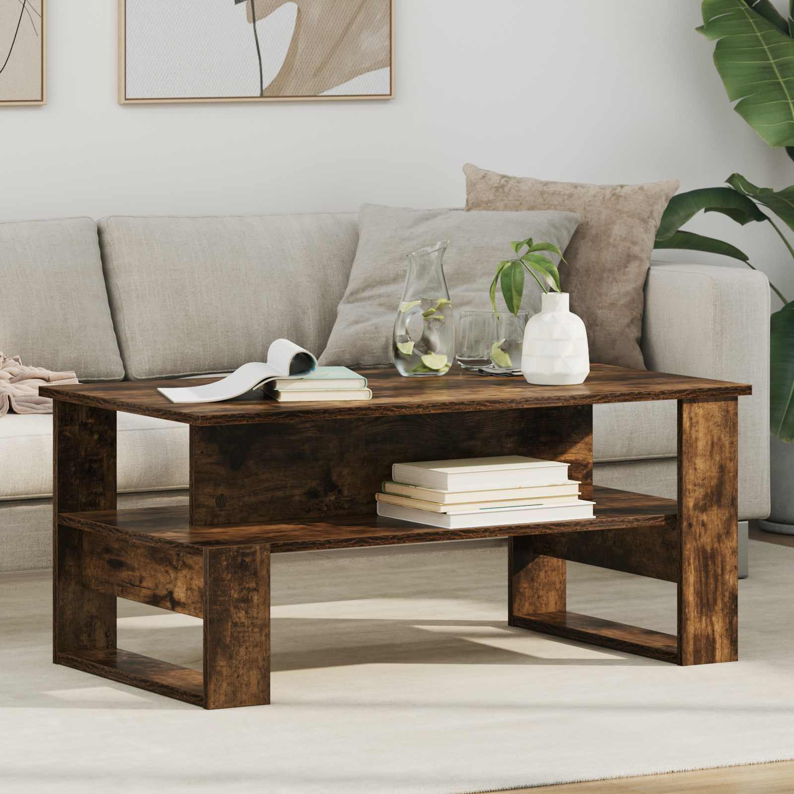Salontafel Gerookt eiken 90 x 50 x 40 cm Bewerkt hout is nu te koop bij PeponiXL, paradijselijk wonen!