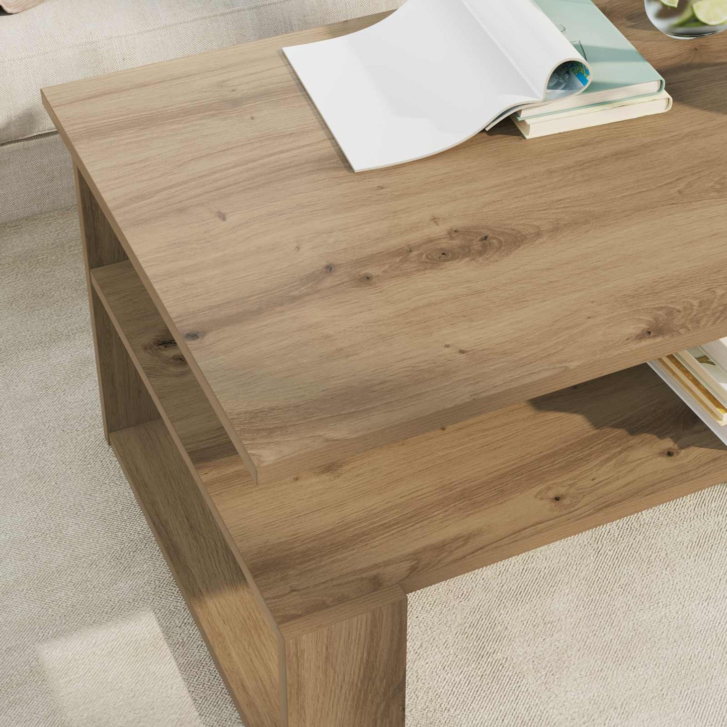 Salontafel Artisan Eiken 90 x 50 x 40 cm Bewerkt hout is nu te koop bij PeponiXL, paradijselijk wonen!