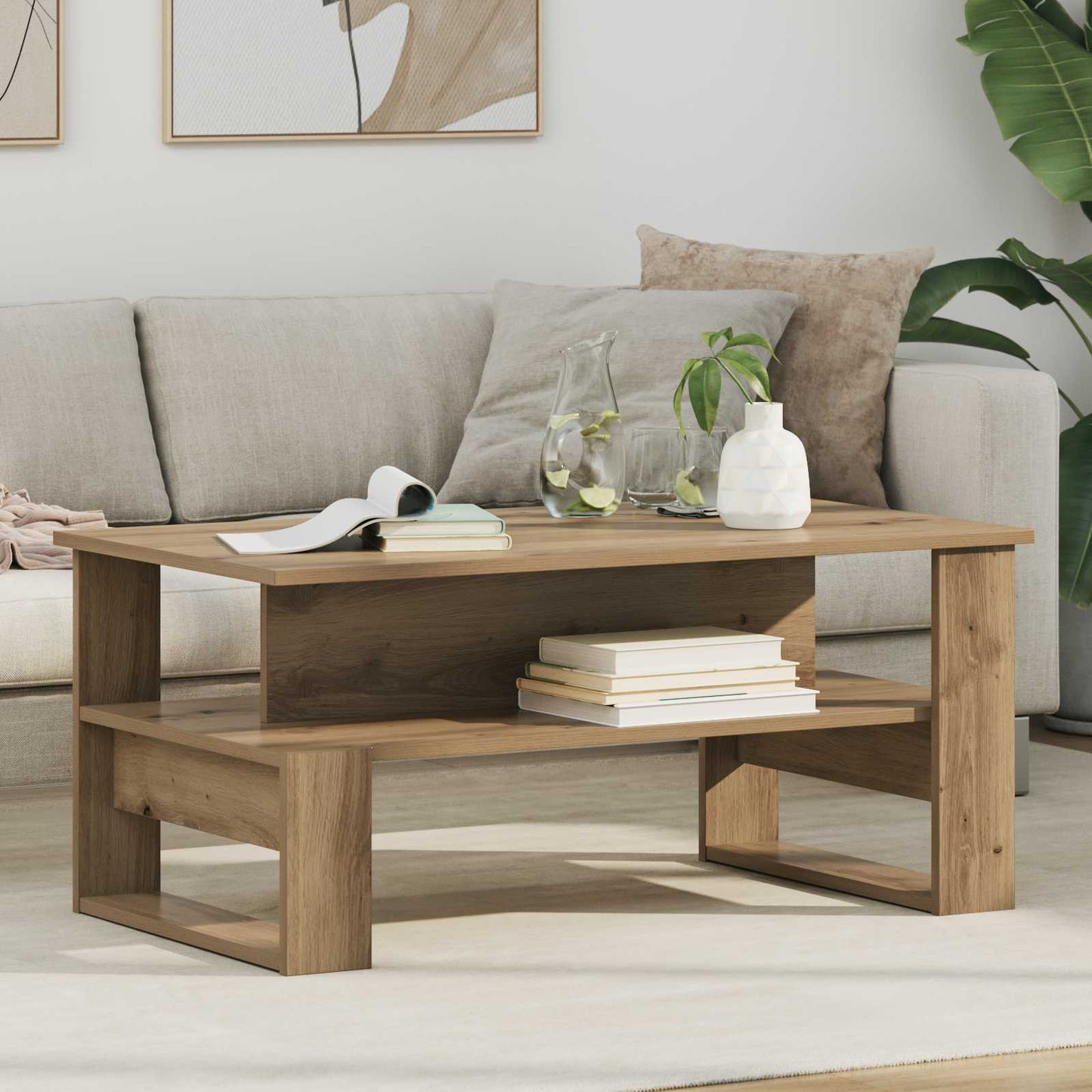 Salontafel Artisan Eiken 90 x 50 x 40 cm Bewerkt hout is nu te koop bij PeponiXL, paradijselijk wonen!