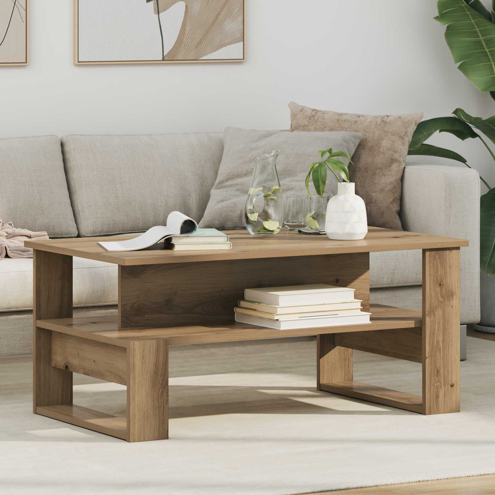 Salontafel Artisan Eiken 90 x 50 x 40 cm Bewerkt hout is nu te koop bij PeponiXL, paradijselijk wonen!