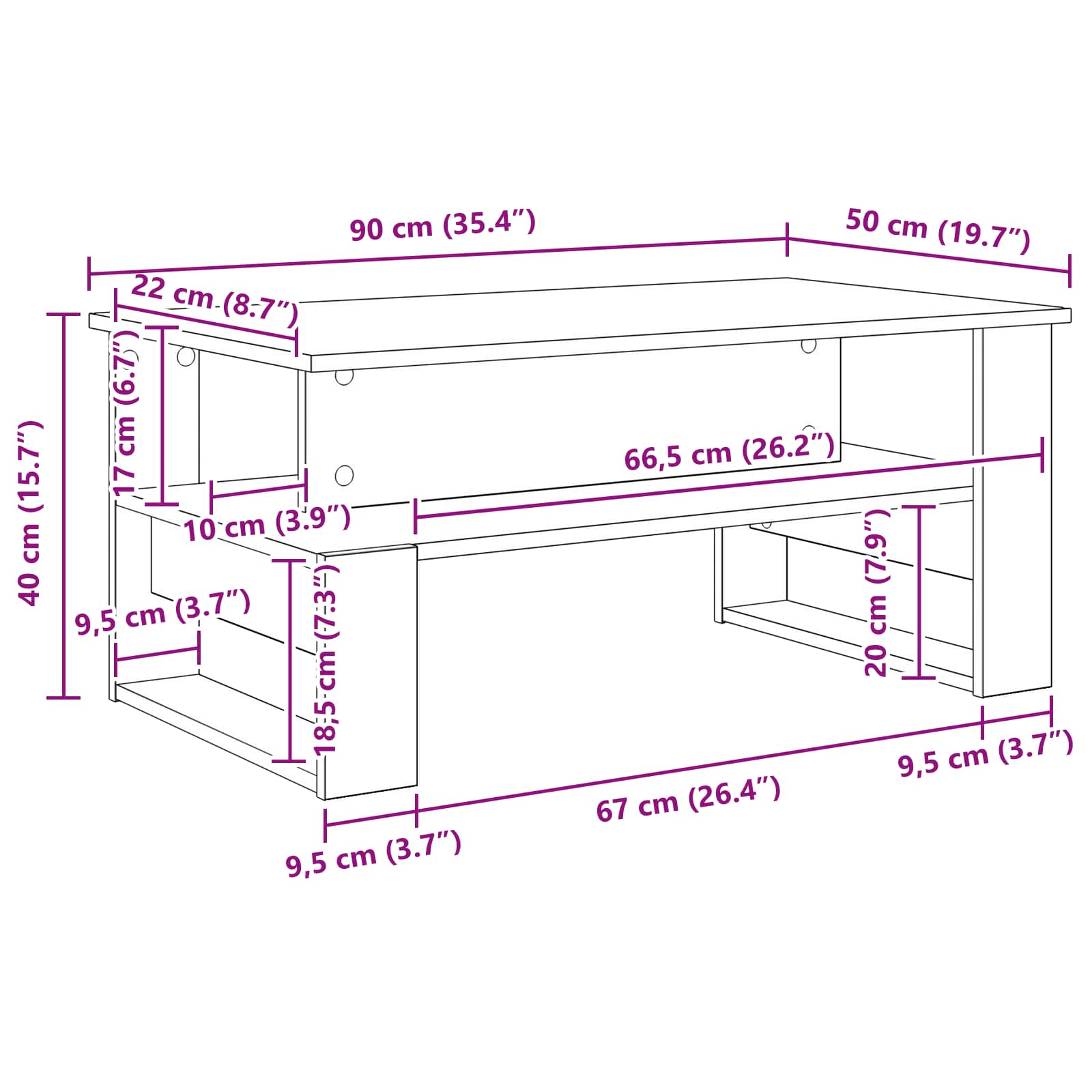 Salontafel Artisan Eiken 90 x 50 x 40 cm Bewerkt hout is nu te koop bij PeponiXL, paradijselijk wonen!