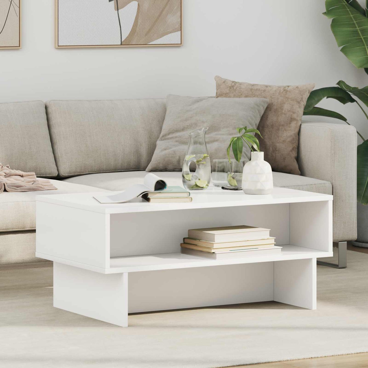 Salontafel Wit 80 x 46 x 35 cm Bewerkt hout is nu te koop bij PeponiXL, paradijselijk wonen!