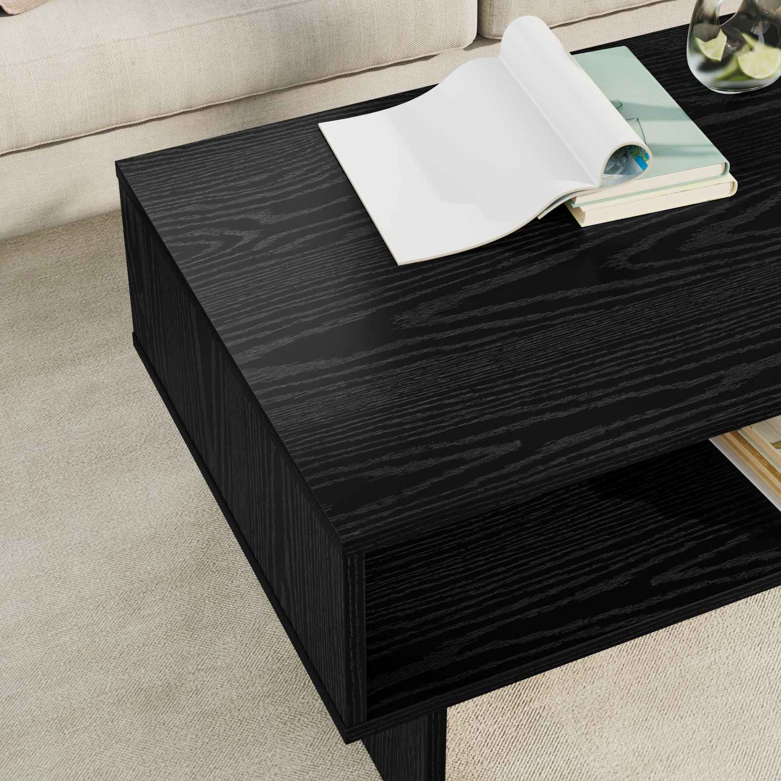 Salontafel Zwart Eiken 80 x 46 x 35 cm Bewerkt hout is nu te koop bij PeponiXL, paradijselijk wonen!